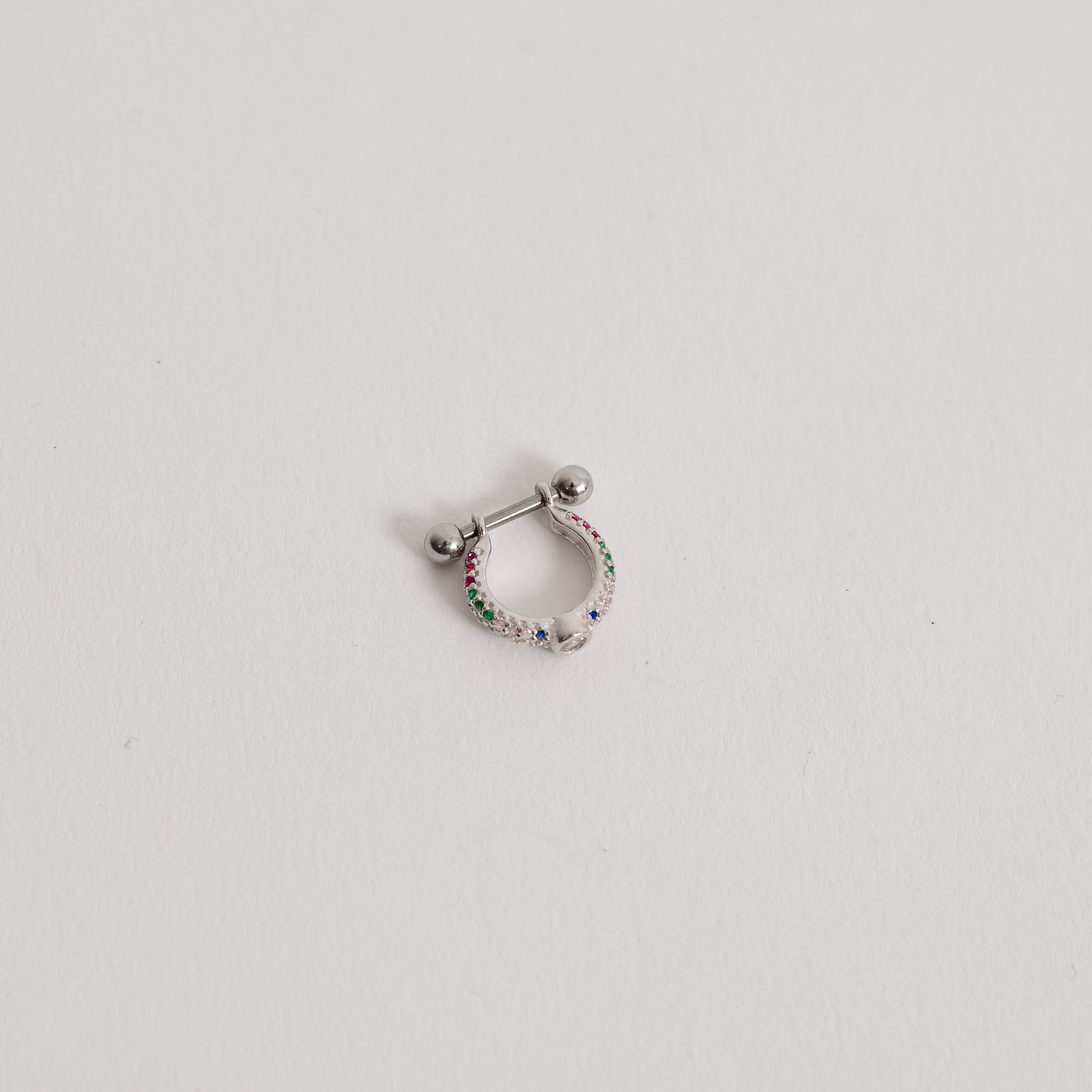Piercing cravejado duplo colorido detalhe zircônia haste