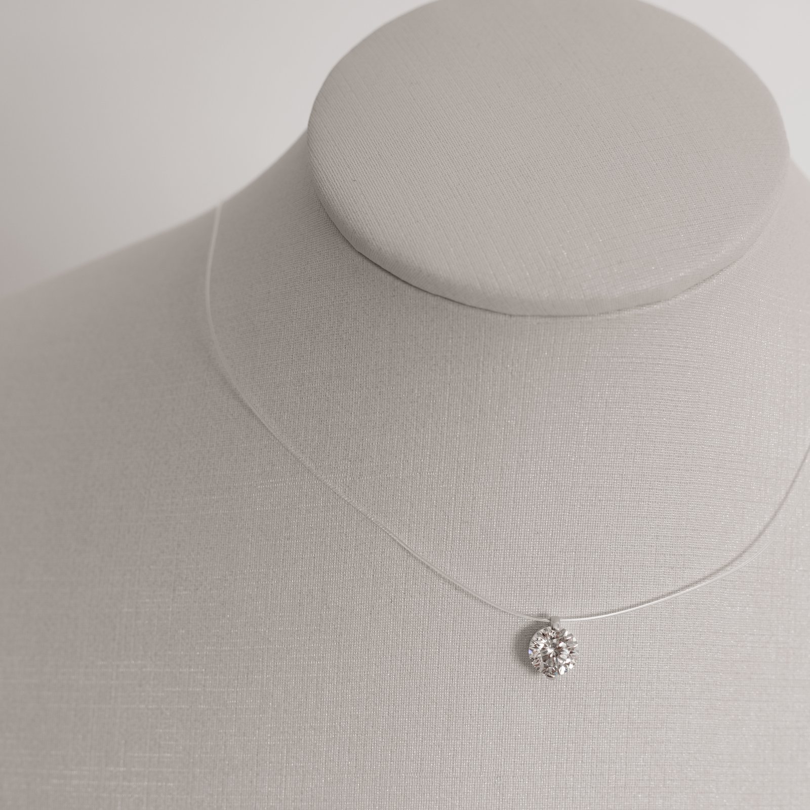 Colar nylon moissanite 8mm 40+5cm ródio