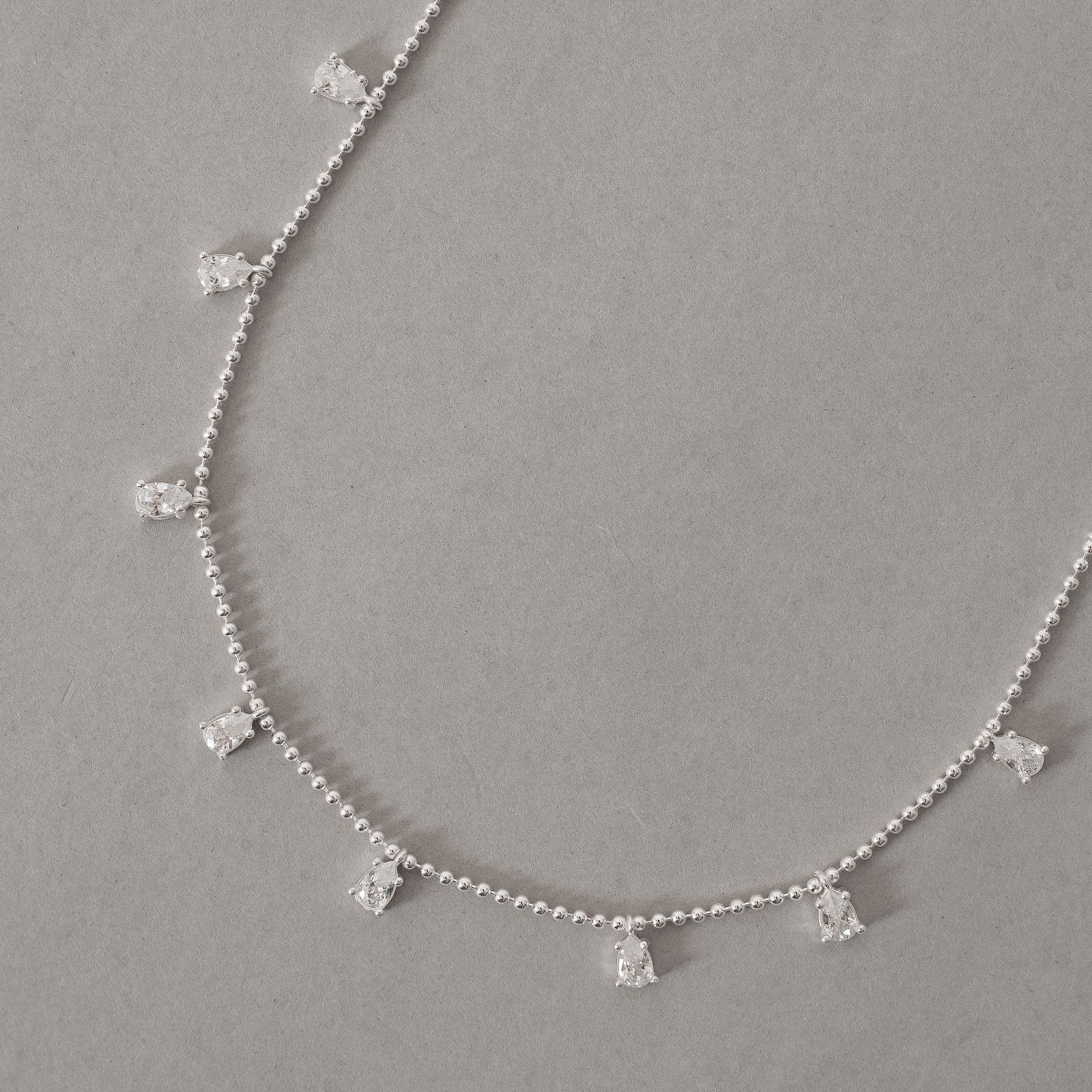 Colar micro bolas com pingentes zircônias gota 5mm 40+5cm