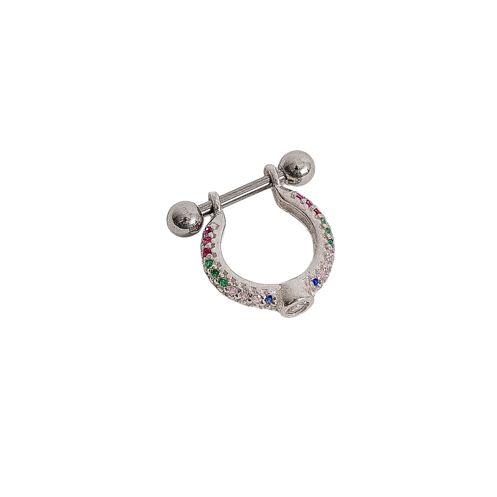 Piercing cravejado duplo colorido detalhe zircônia haste