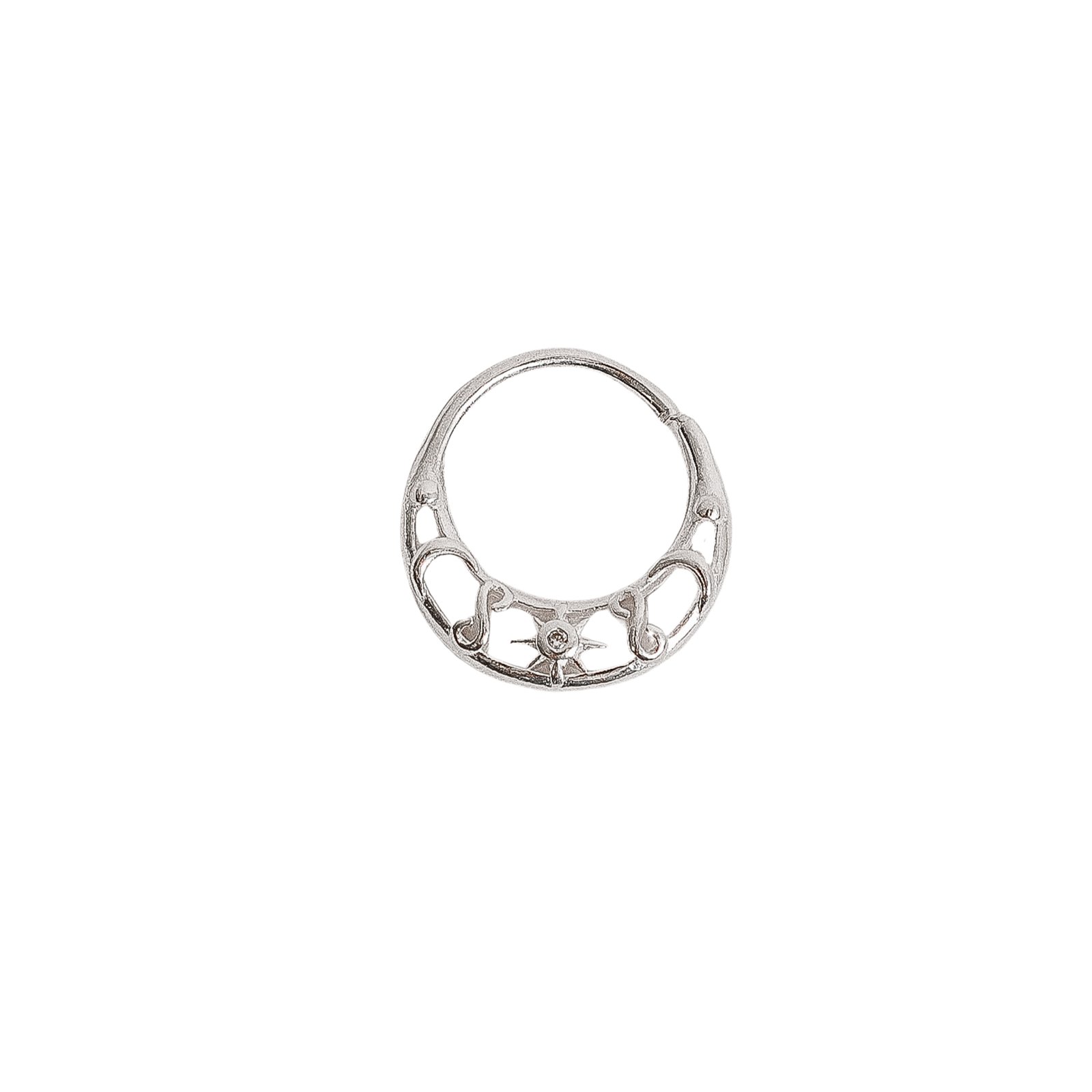 Piercing argola detalhe lua, sol com zircônia e infinito 12mm