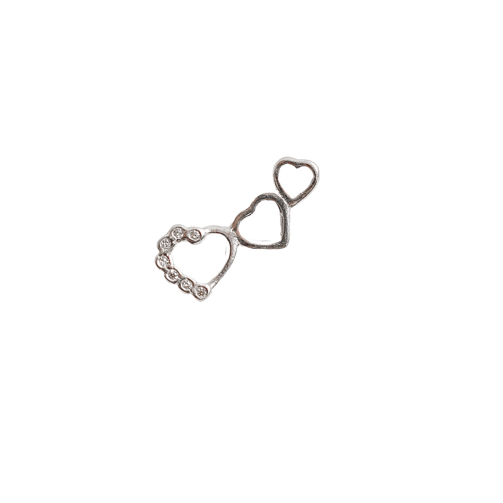 Piercing haste 3 corações vazados detalhe cravejado esquerdo 15mm