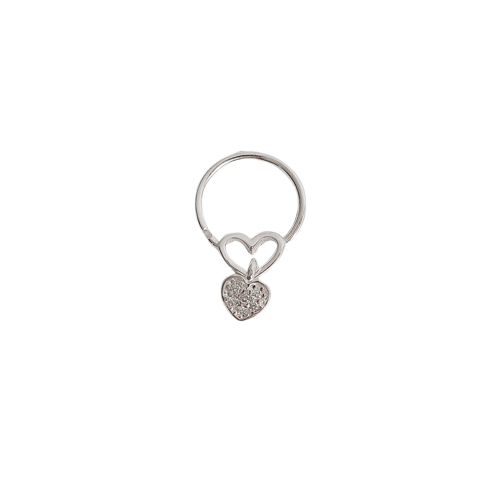 Piercing argola 10mm coração vazado pingente coração cravejado