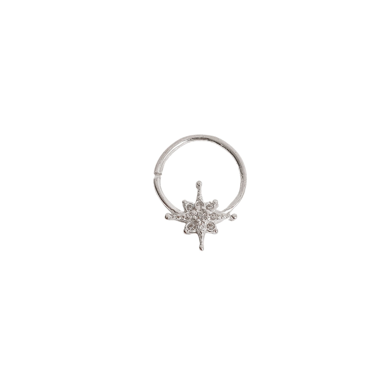 Piercing argola com detalhe estrela 8 pontas cravejada 11mm