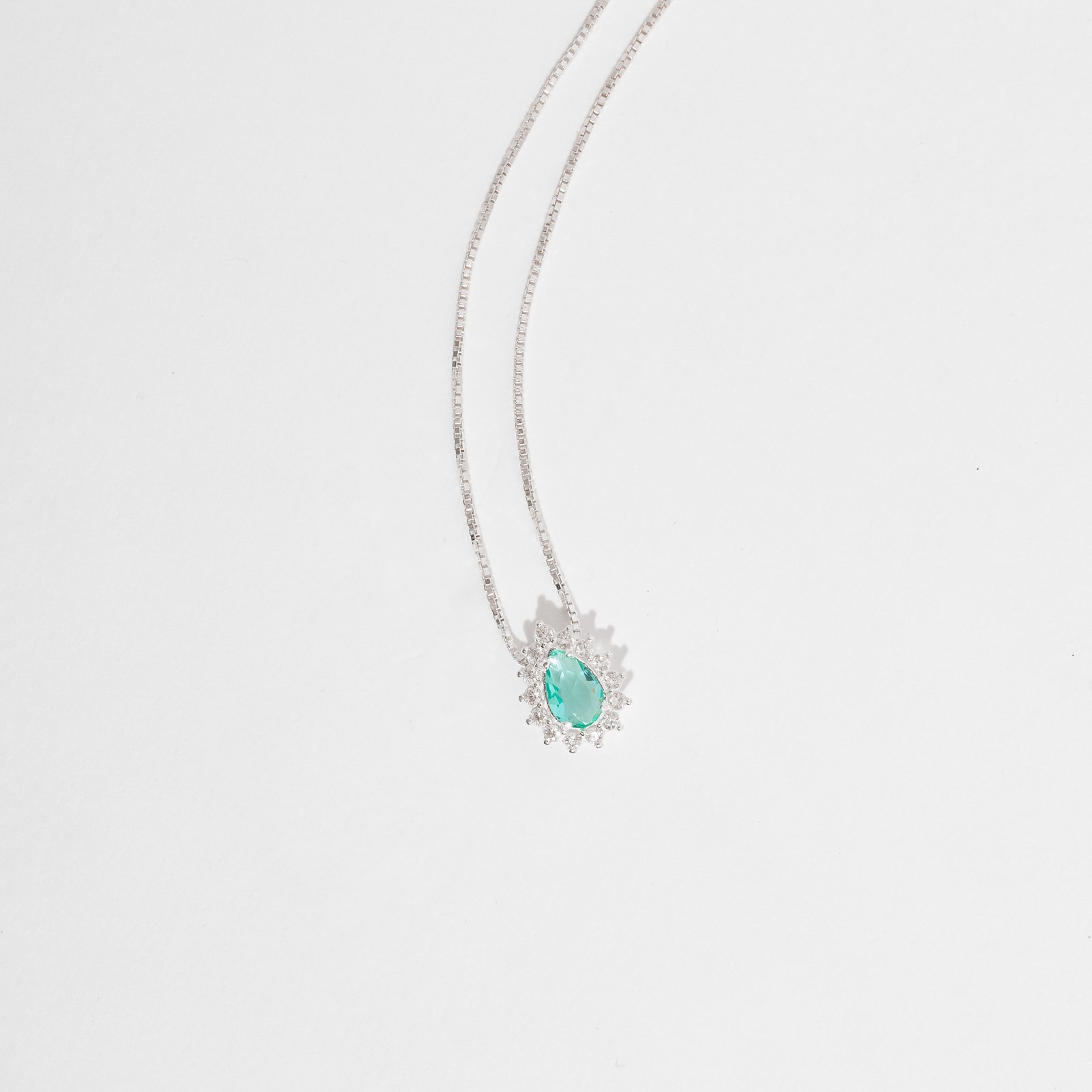 Colar zircônia gota turmalina com cravejado 10mm 45cm