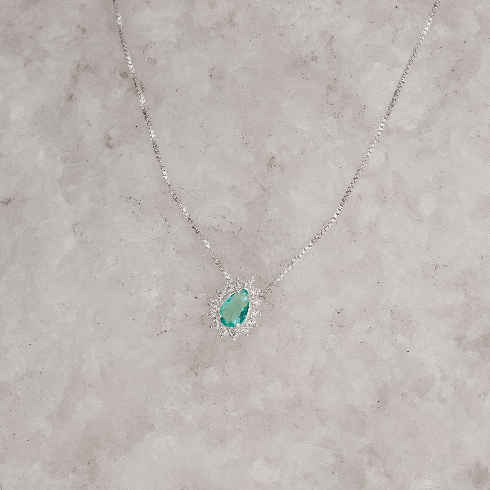 Colar zircônia gota turmalina com cravejado 10mm 45cm