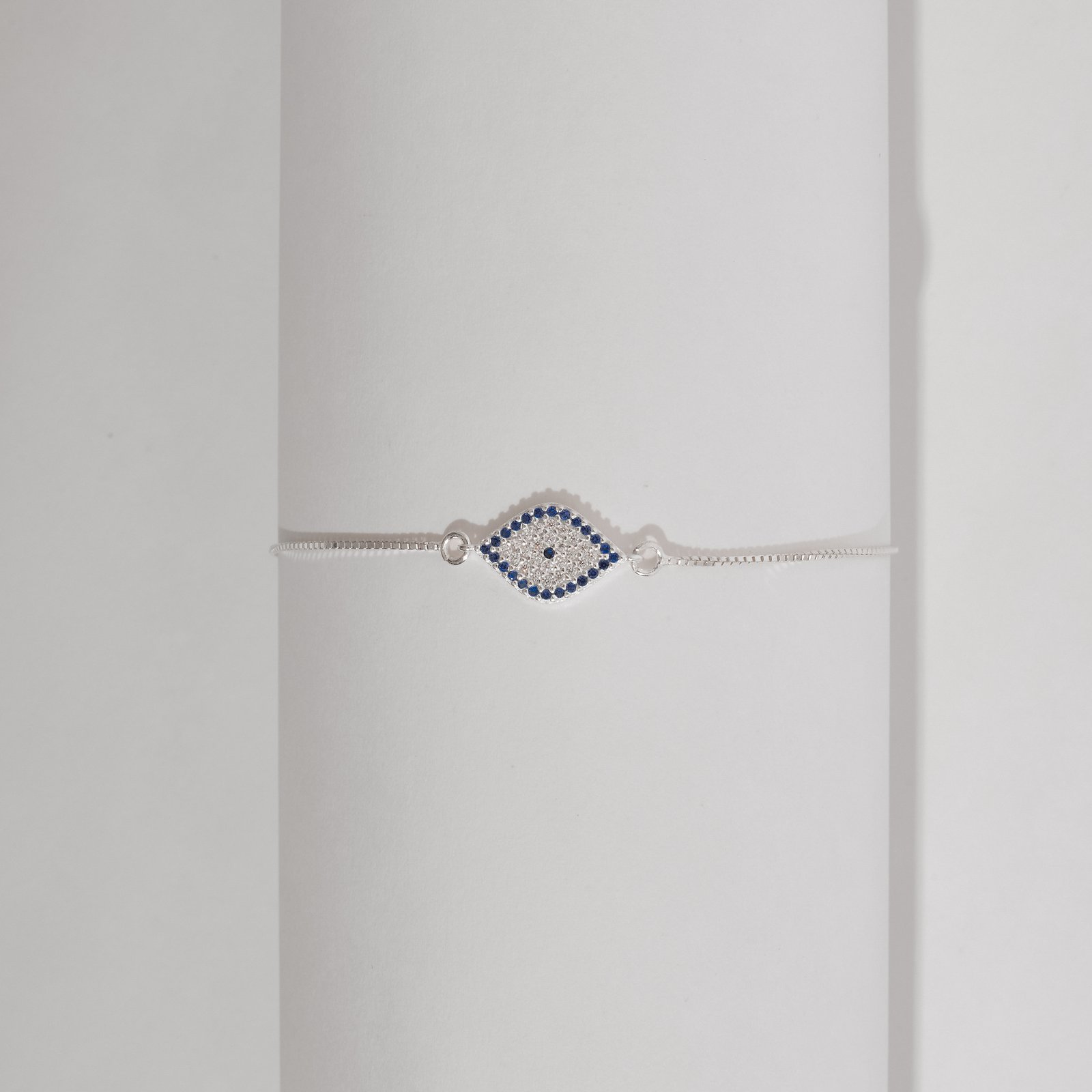 Pulseira entremeio olho grego navete cravejado 14mm v15 16cm com alongadora