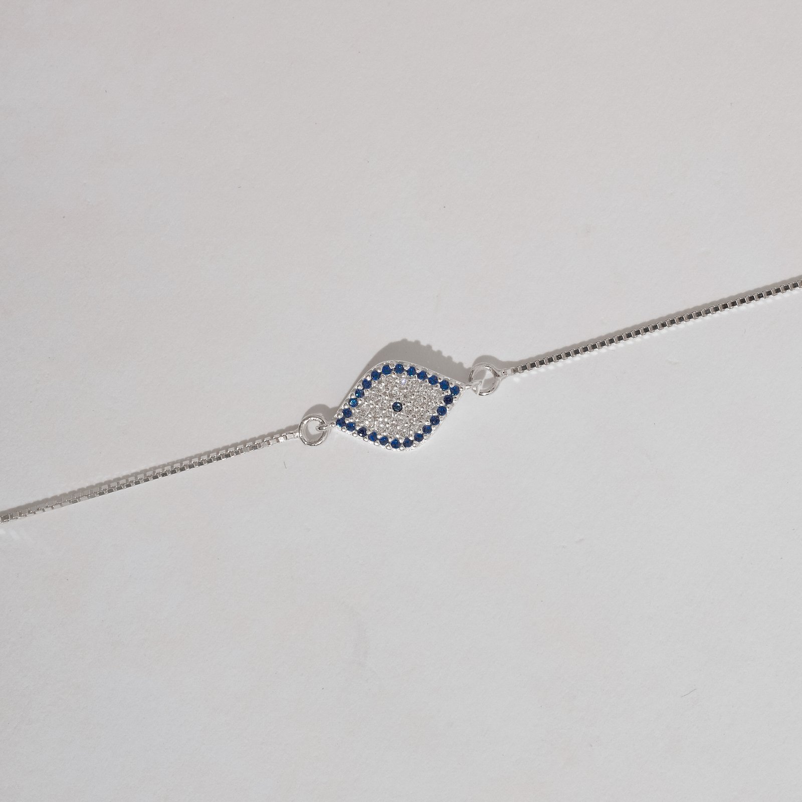Pulseira entremeio olho grego navete cravejado 14mm v15 16cm com alongadora
