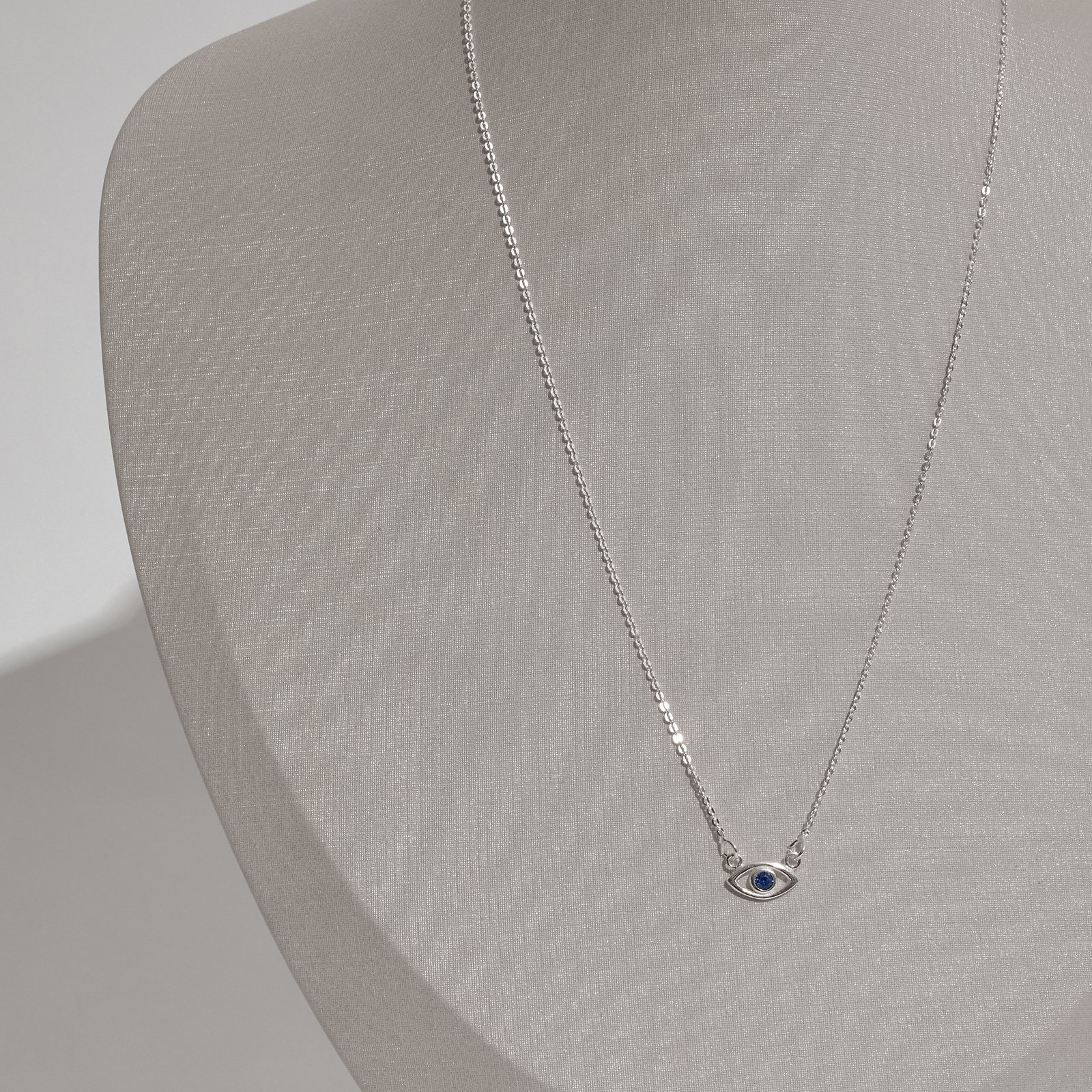 Colar olho com zircônia azul 12mm corrente cadeado 40cm com alongadora