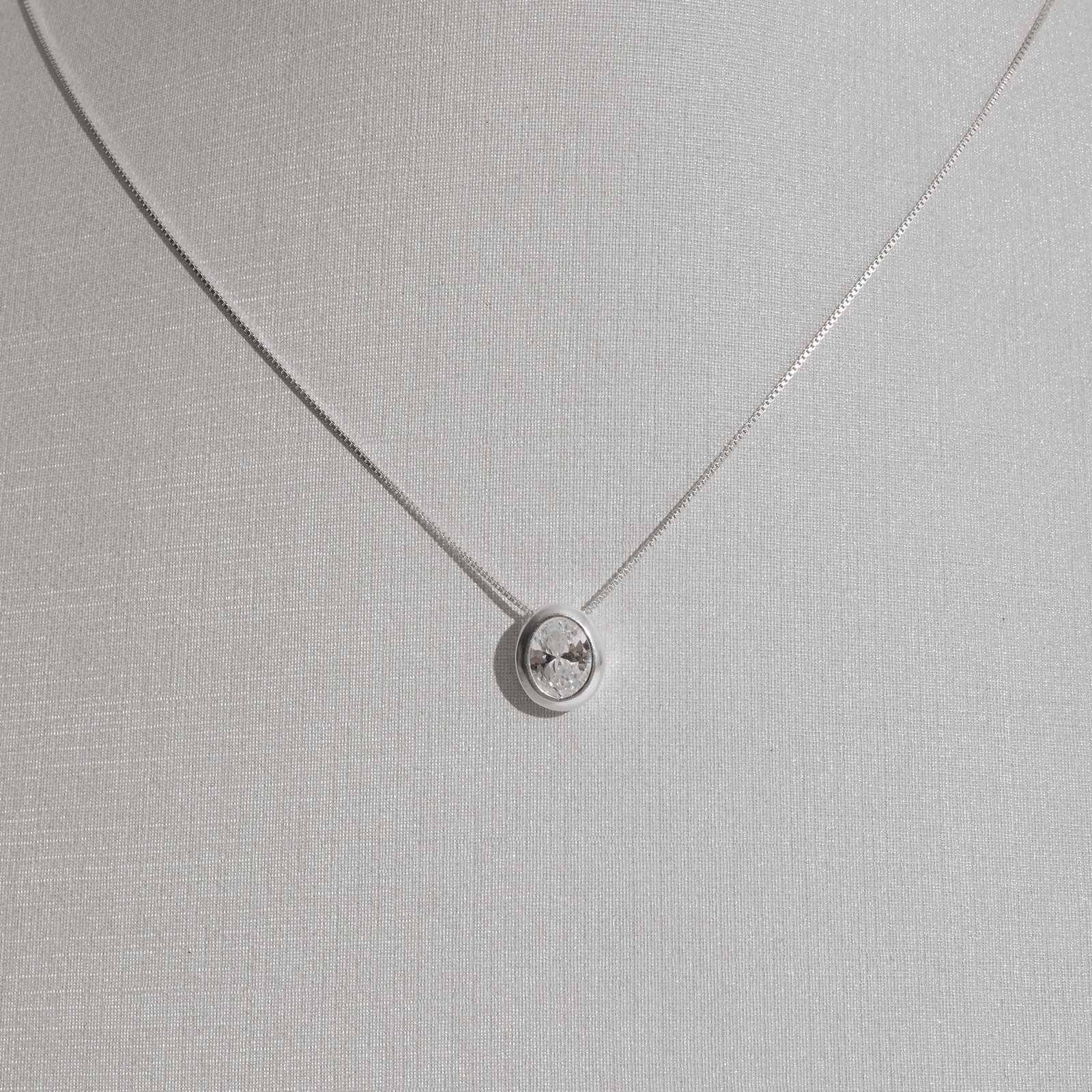 Colar zircônia oval cristal 11mm 45cm