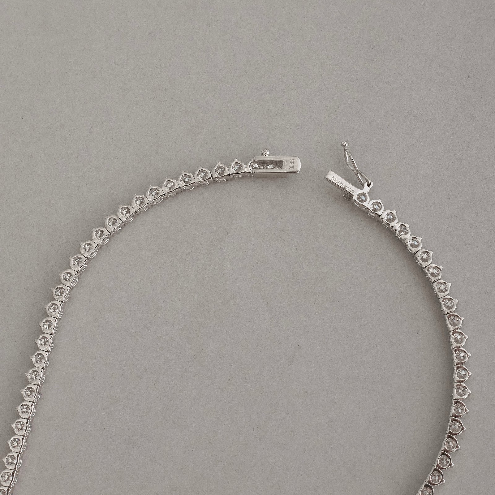Colar Riviera 3 pontas moissanite 3mm 42cm fecho gaveta
