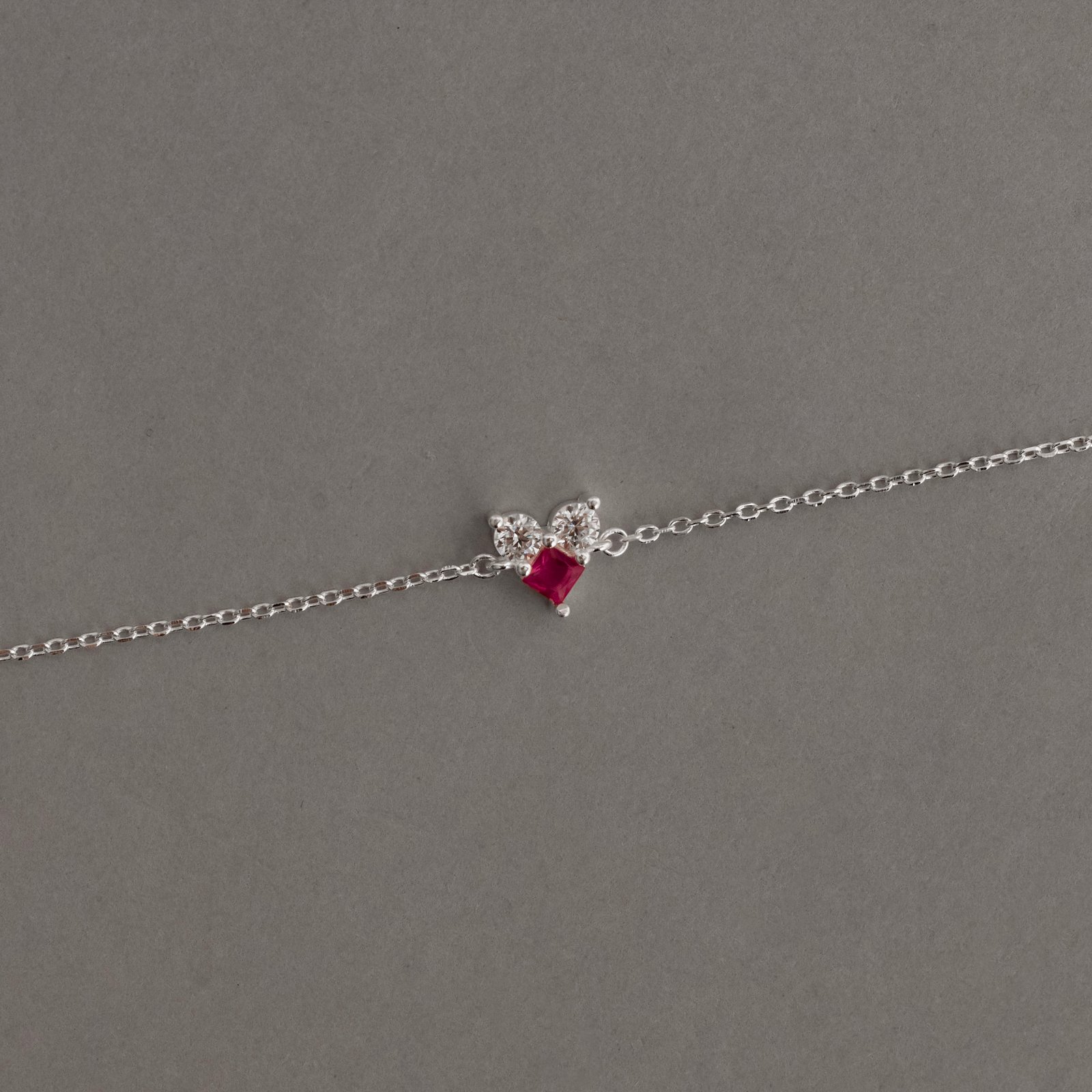 Pulseira entremeio zircônias redonda e losango rubi 7mm 16+4cm