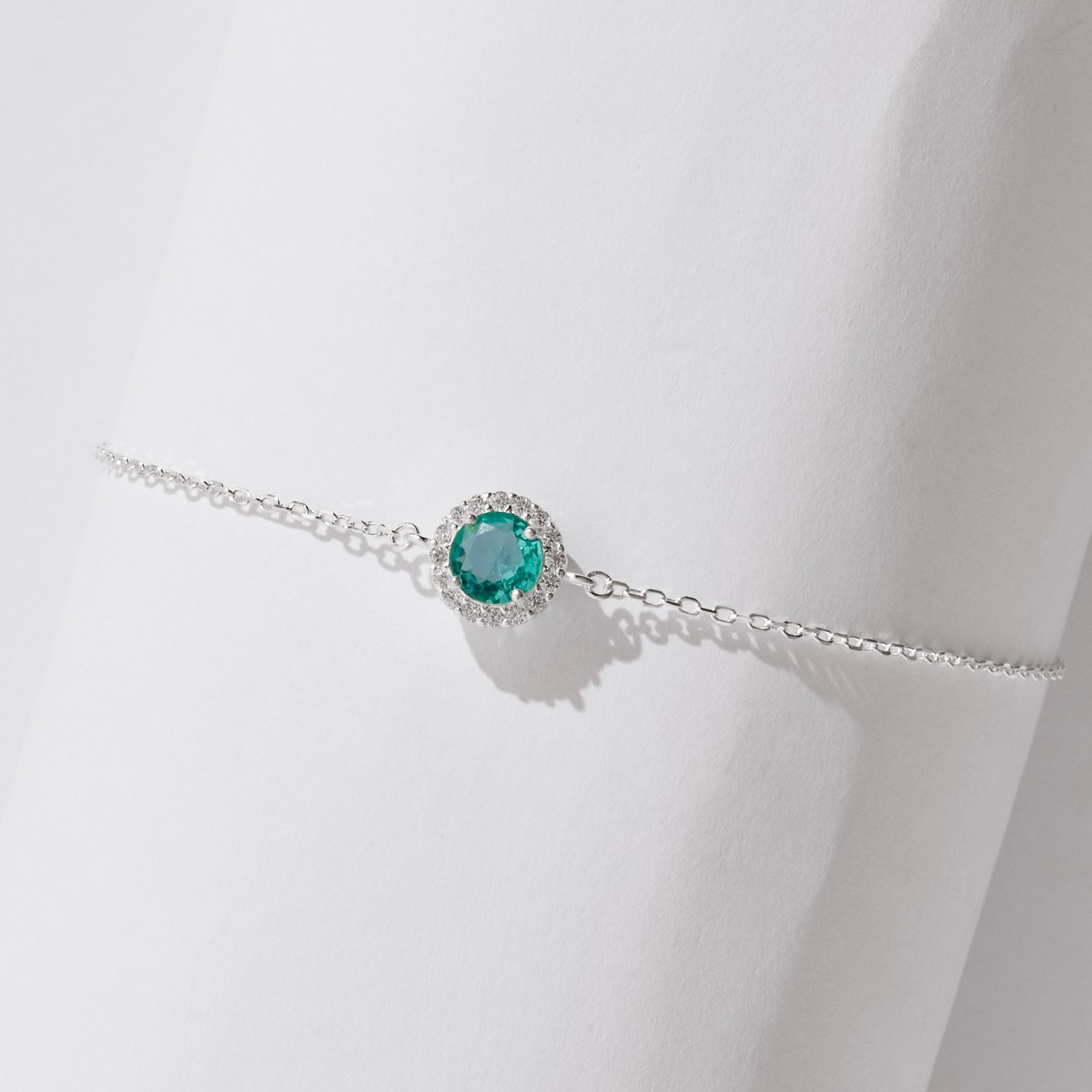 Pulseira entremeio zircônia redonda turmalina com cravejado 8mm 16+4cm