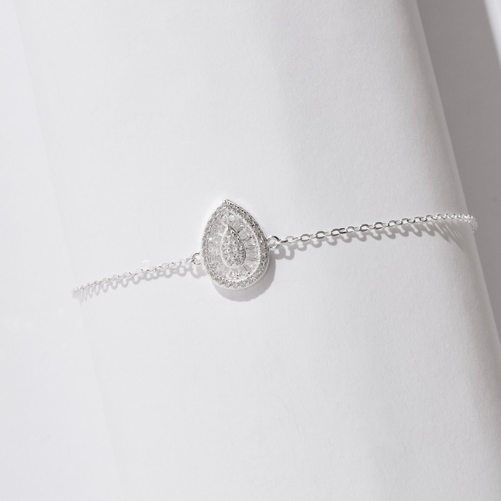 Pulseira entremeio gota cravejada 13mm 16+4cm