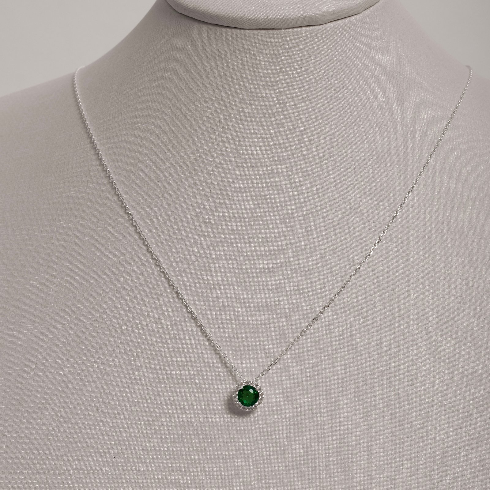 Colar pingente zircônia redonda esmeralda com cravejado 8mm corrente cadeado 40+5cm