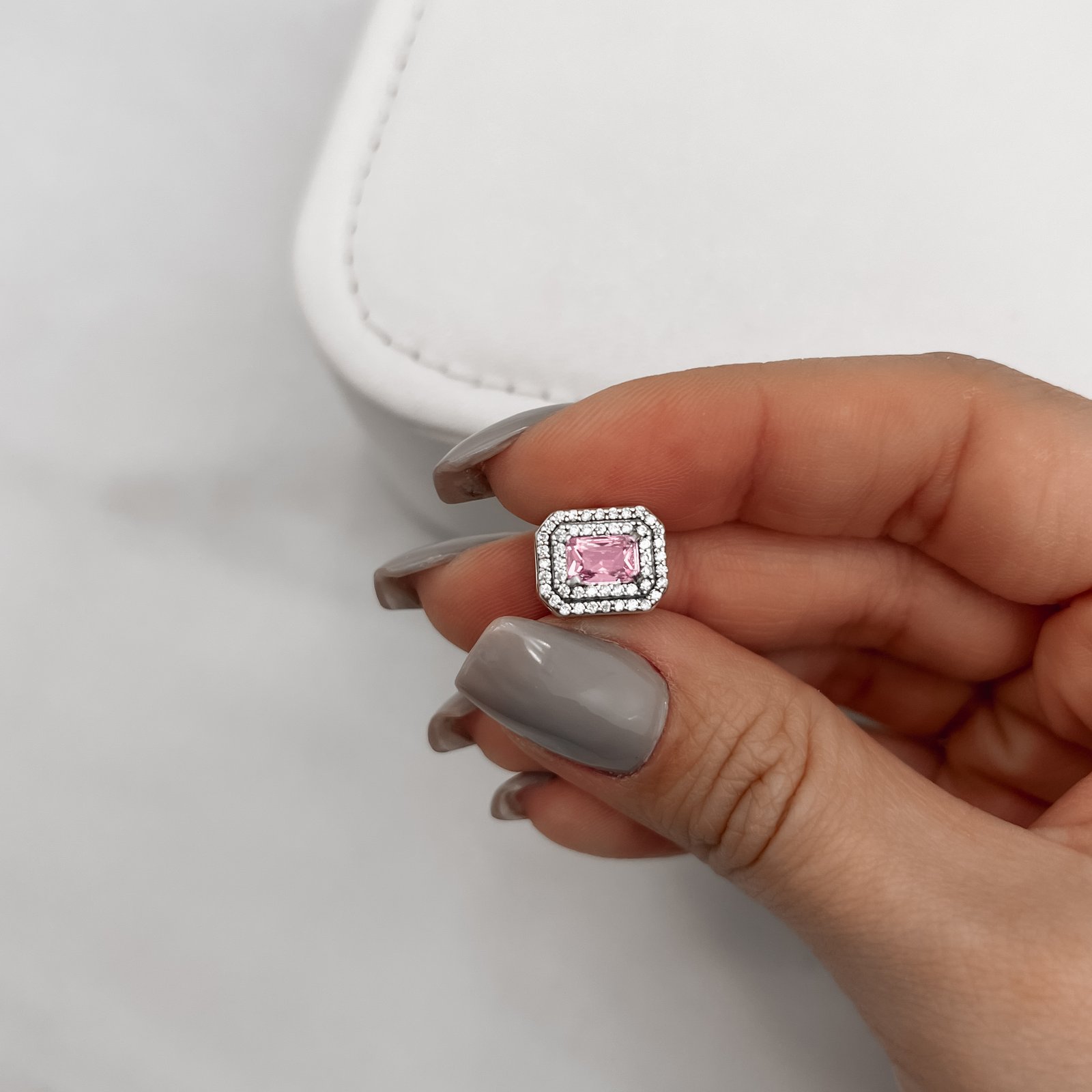 Berloque separador zircônia retangular rosa com cravejado 11mm