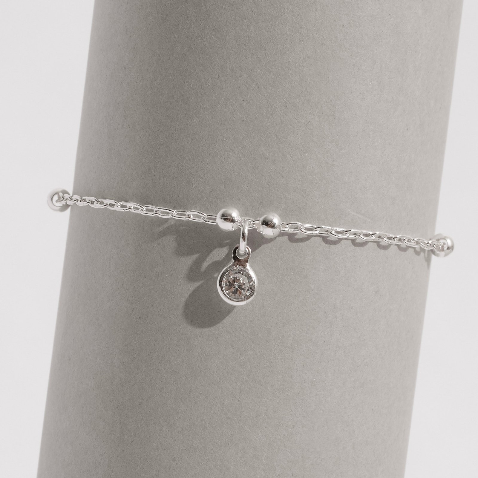 Pulseira infantil entremeio bolas 3mm e pingente zircônia 4mm 15cm