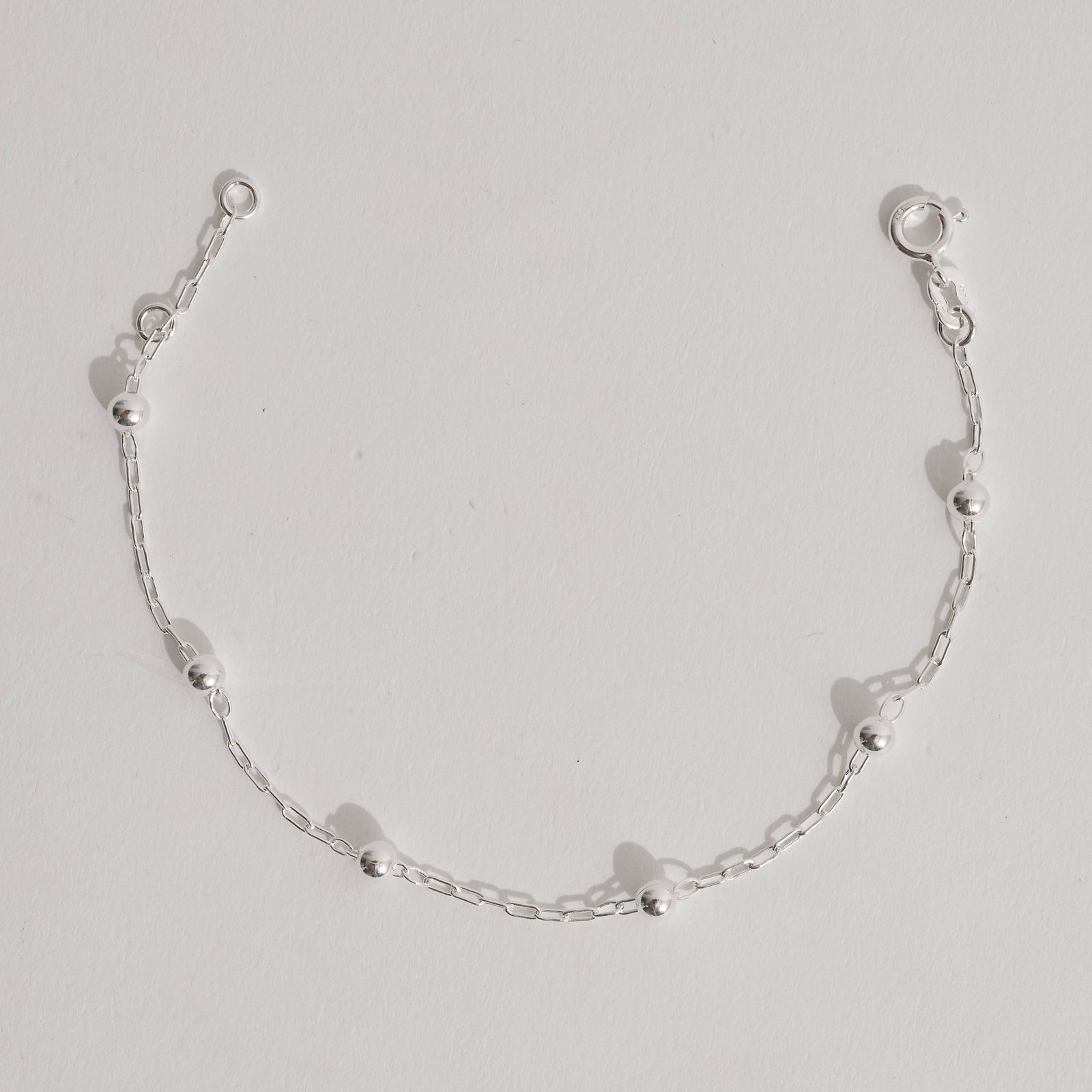 Pulseira entremeios bolas 5mm corrente 1x1 19cm