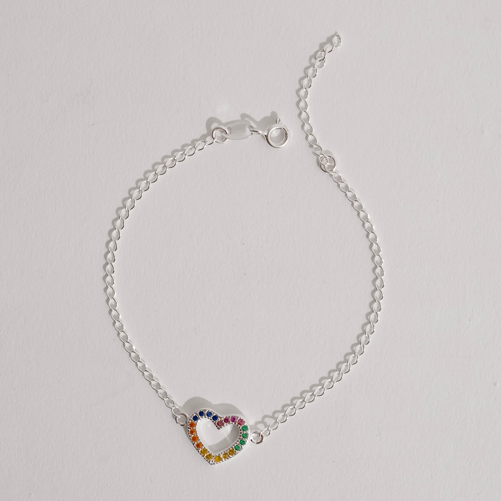 Pulseira entremeio coração vazado cravejado colorido 13mm