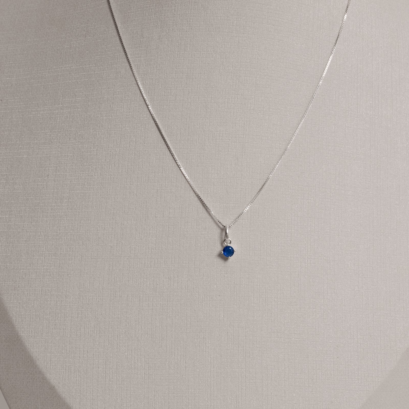Conjunto brinco e colar zircônia redonda azul 4mm 40cm