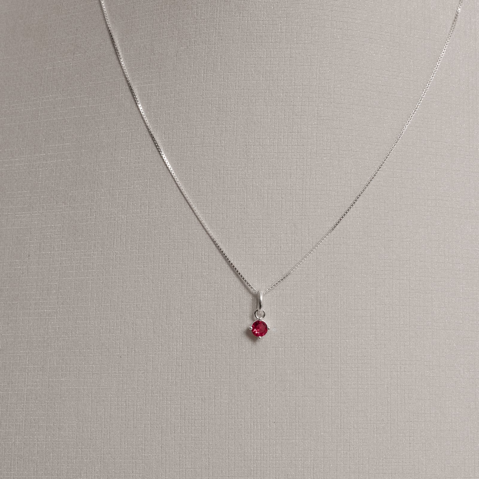 Conjunto brinco e colar zircônia redonda rubi 4mm 40cm