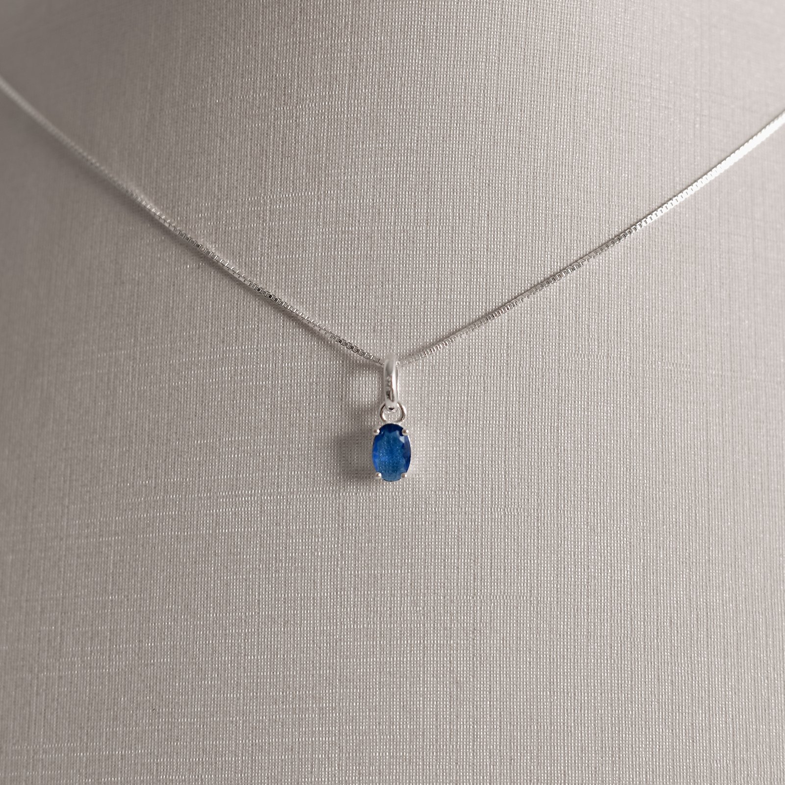 Conjunto brinco e colar zircônia oval azul 6x4mm 45cm