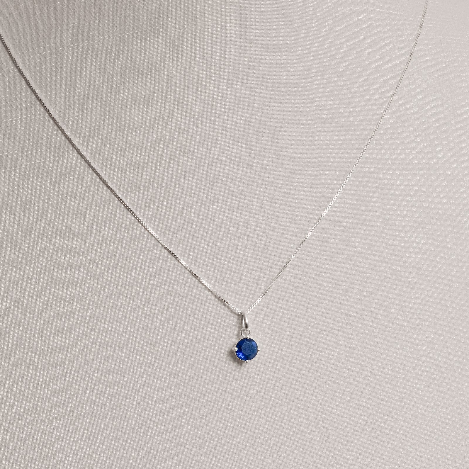 Conjunto brinco e colar zircônia redonda azul 6mm 45cm