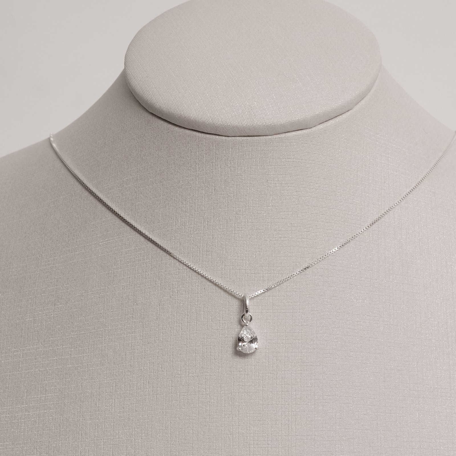 Conjunto brinco e colar zircônia gota cristal 7x5mm 45cm
