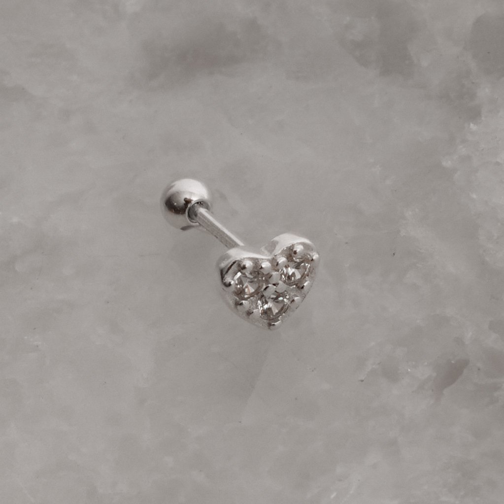 Piercing haste coração com zircônias 6mm