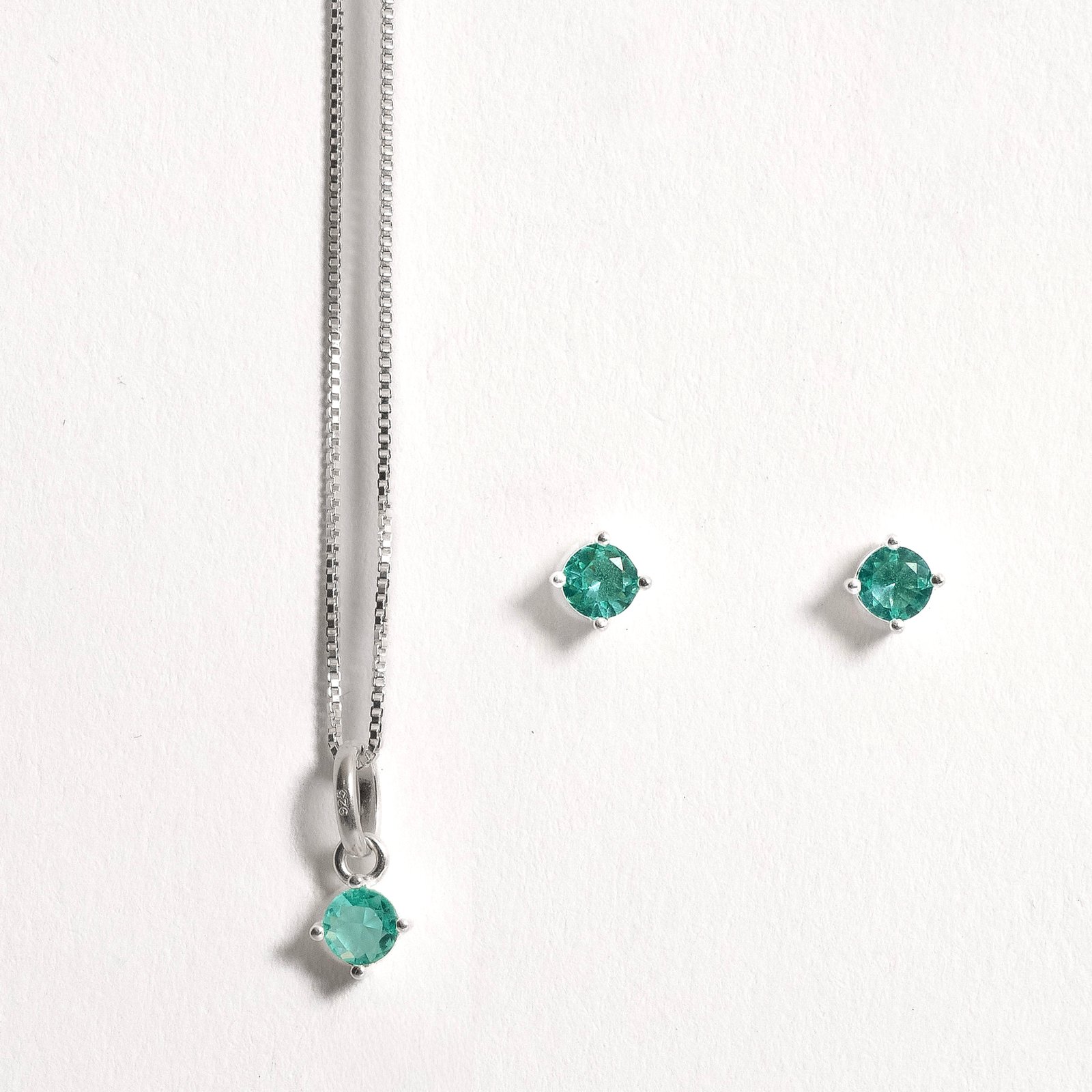 Conjunto brinco e colar zircônia redonda turmalina 4mm 40cm