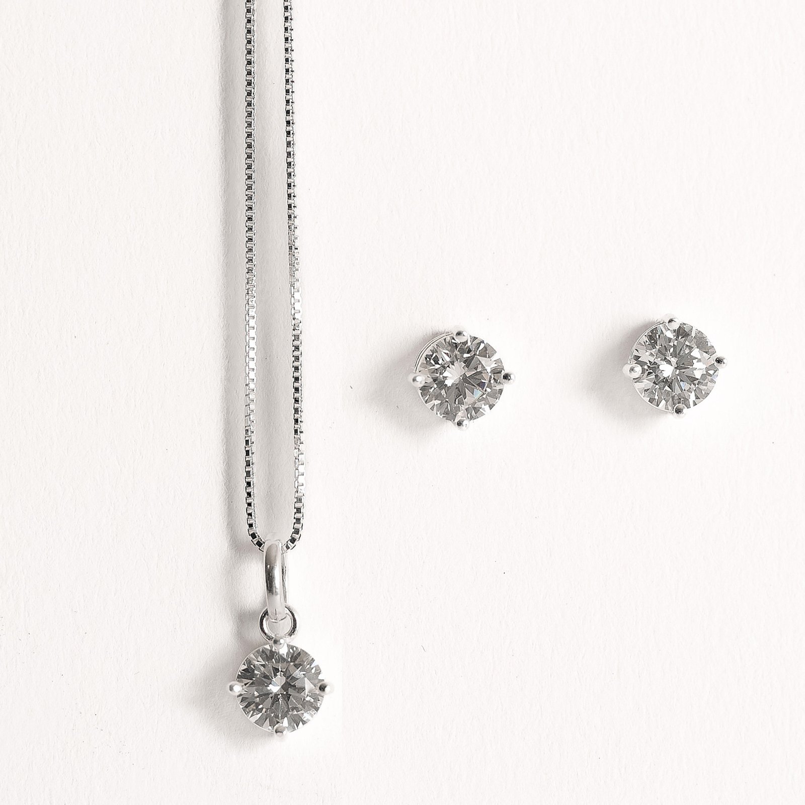 Conjunto brinco e colar zircônia redonda cristal 6mm 45cm