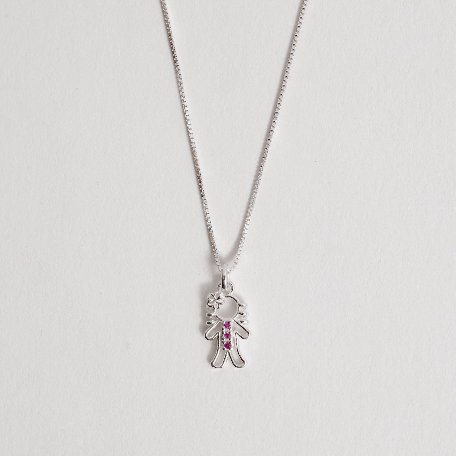 Colar pingente menina detalhe 3 zircônias rosa 12mm 45cm