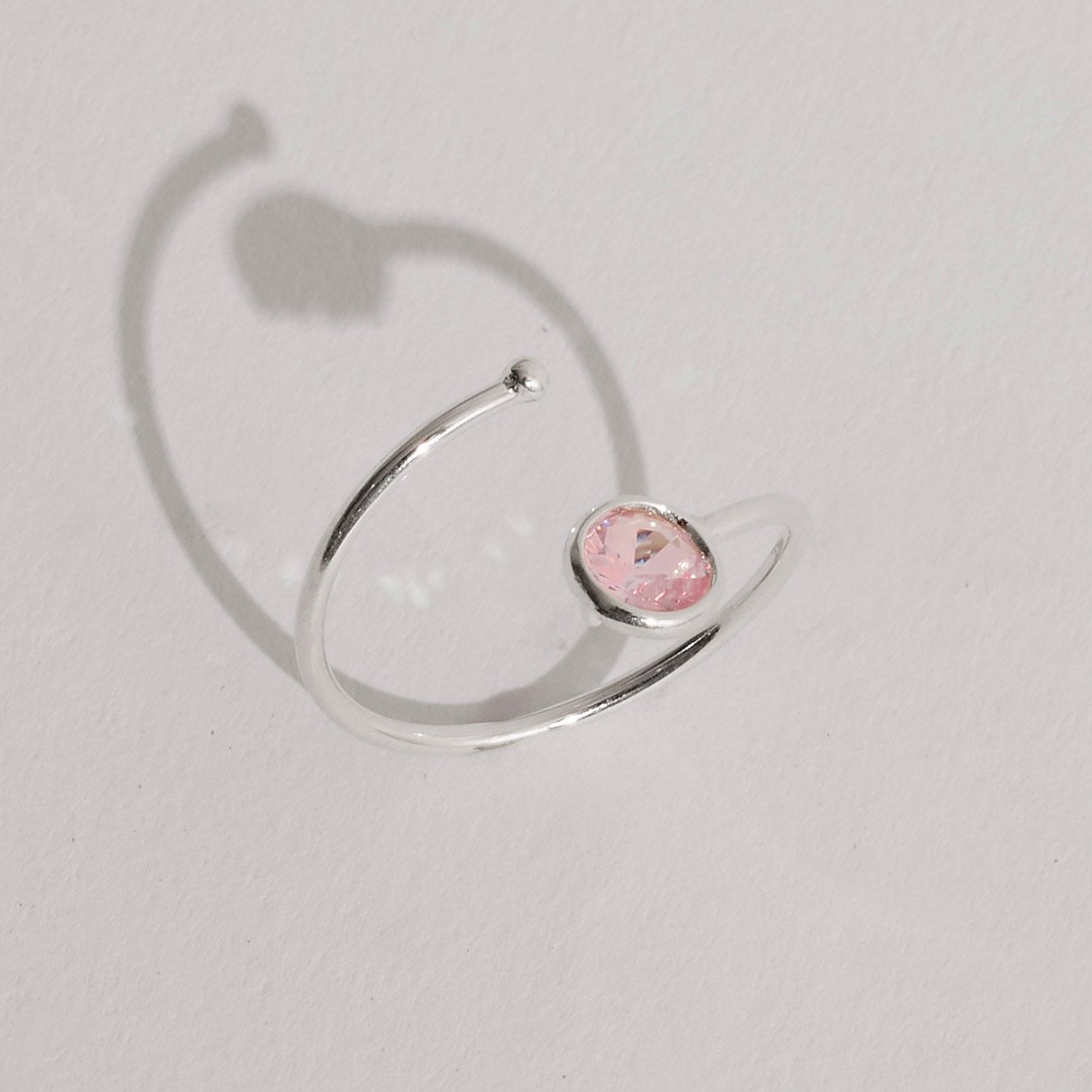 Anel bola e zircônia rosa 5mm regulável P