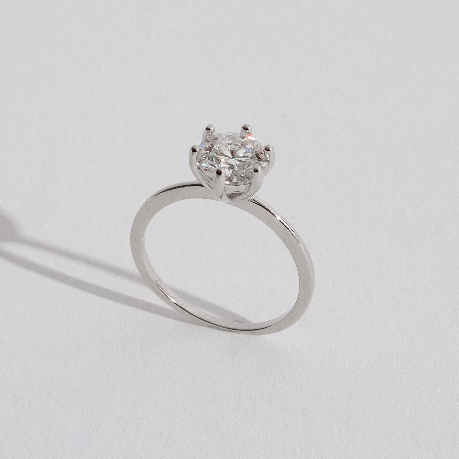 Anel solitário moissanite cristal 7mm ródio