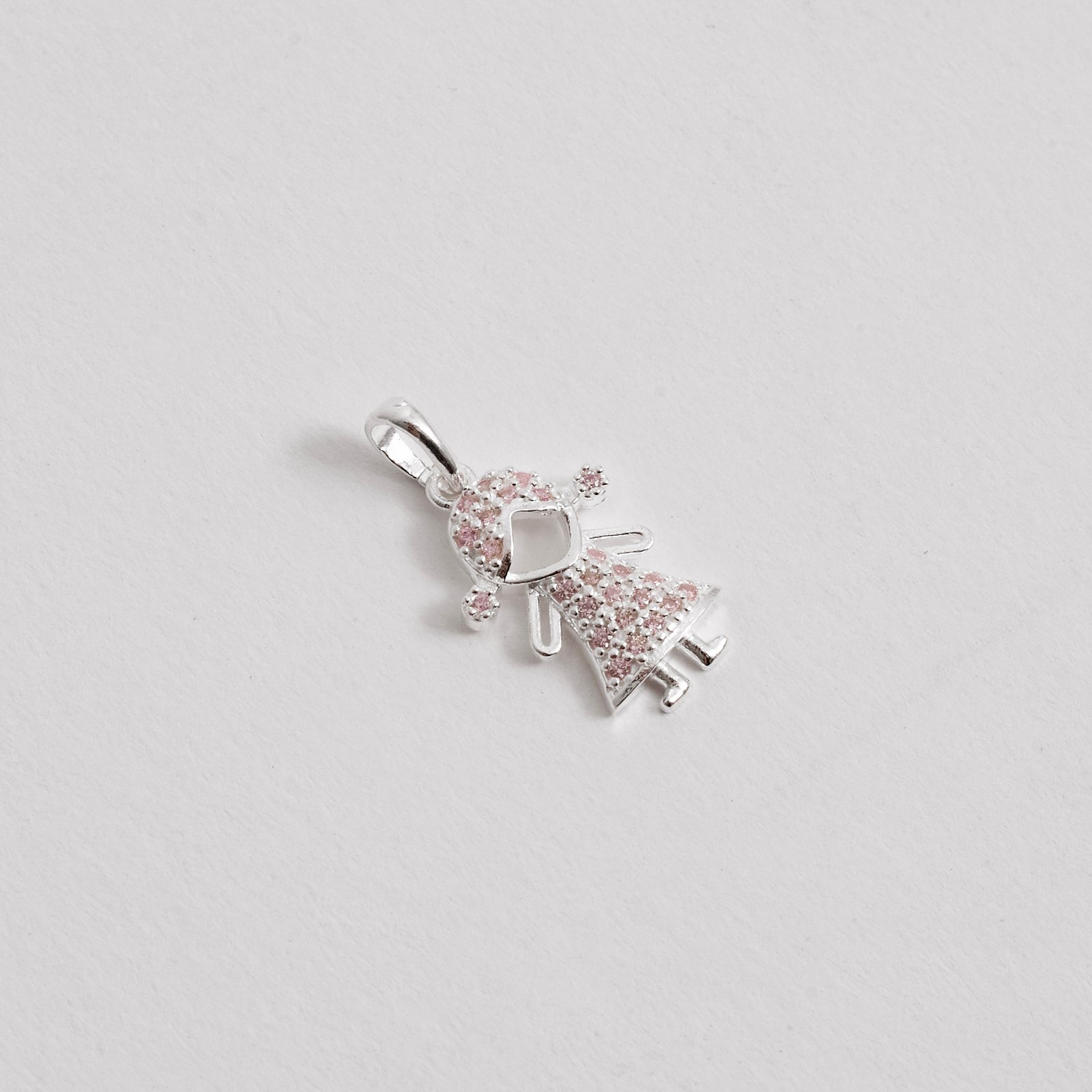Pingente menina cravejada rosa 15mm