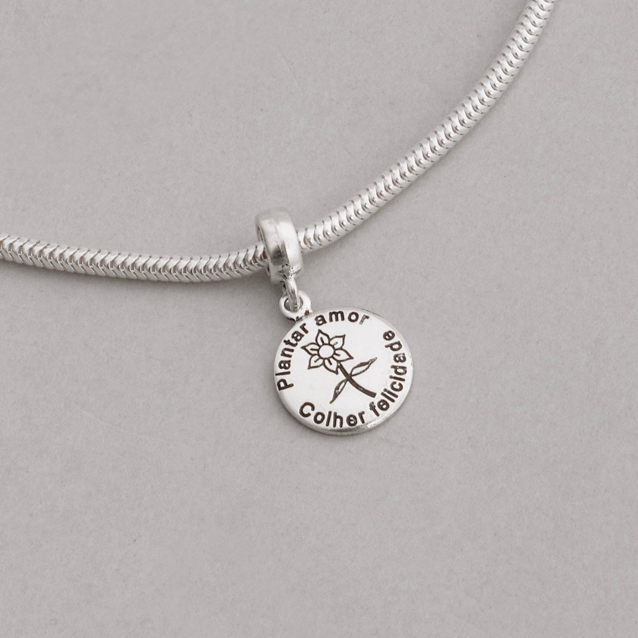 Berloque pingente medalha plantar amor, colher felicidade envelhecido 12mm