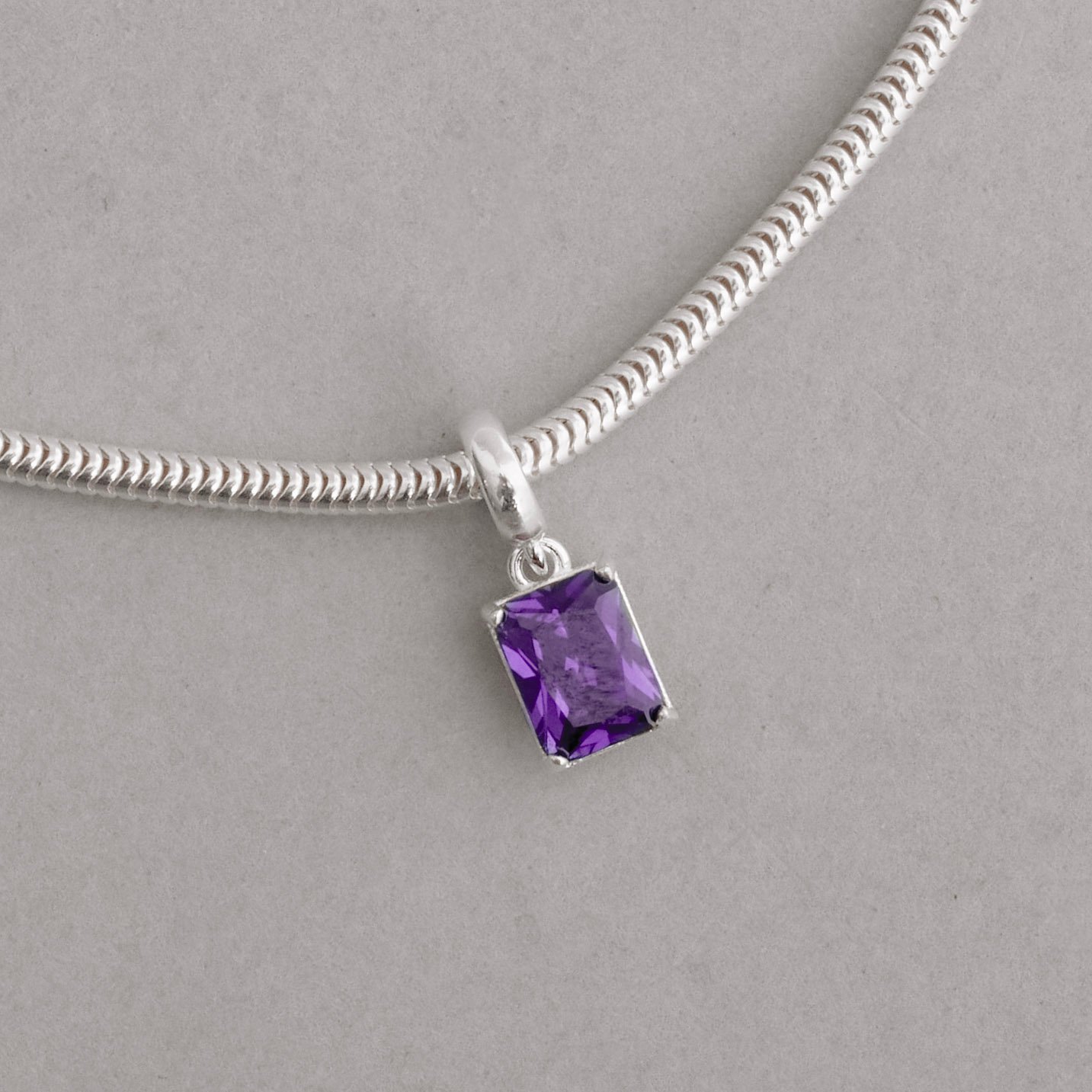 Berloque pingente zircônia retangular ametista 8mm