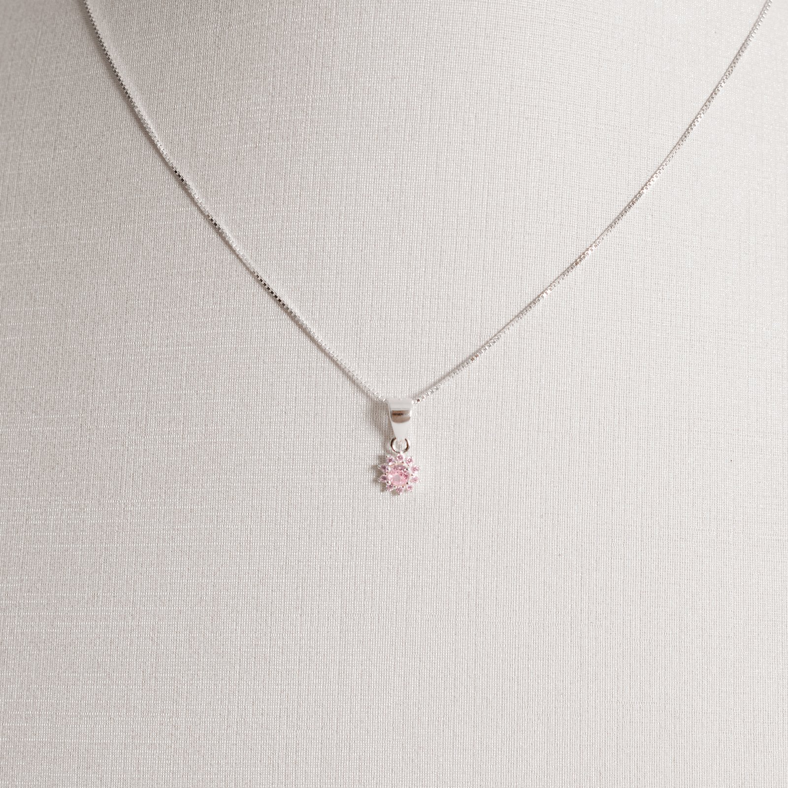 Conjunto brinco e colar flor cravejada rosa claro 6mm 40cm