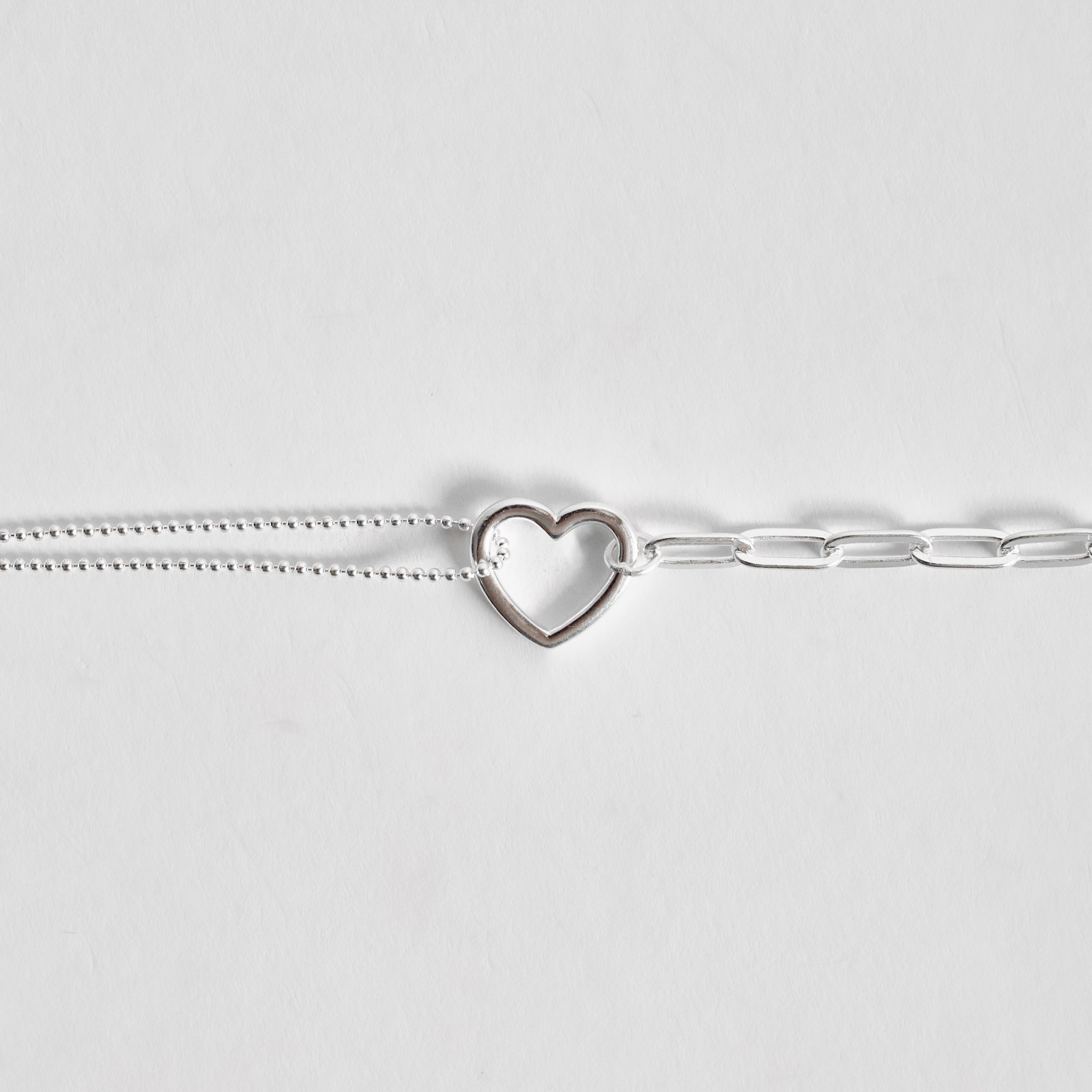 Pulseira entremeio coração vazado 14mm correntes bolinhas e cartier 15+5cm