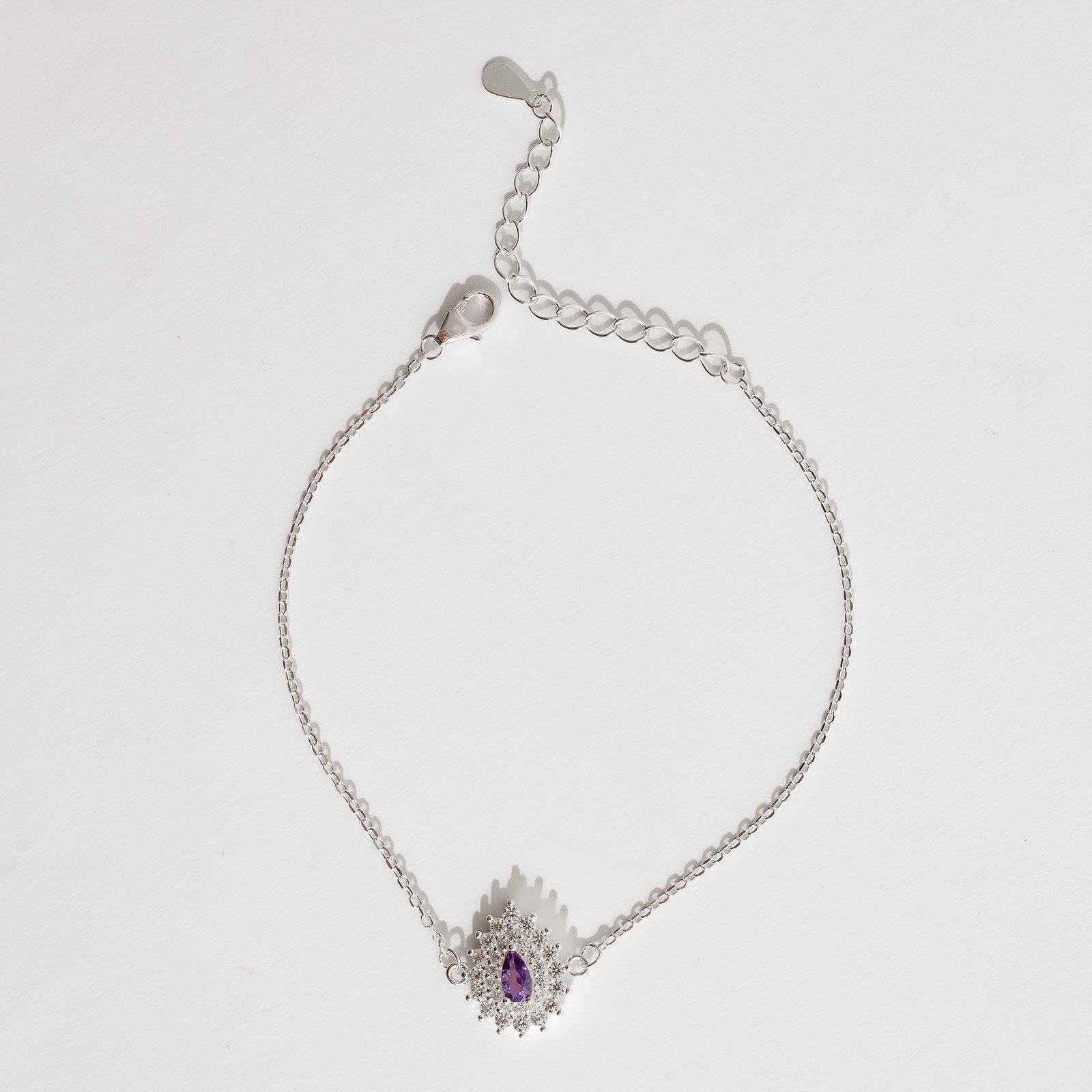 Pulseira entremeio zircônia gota lilás com cravejado 13mm