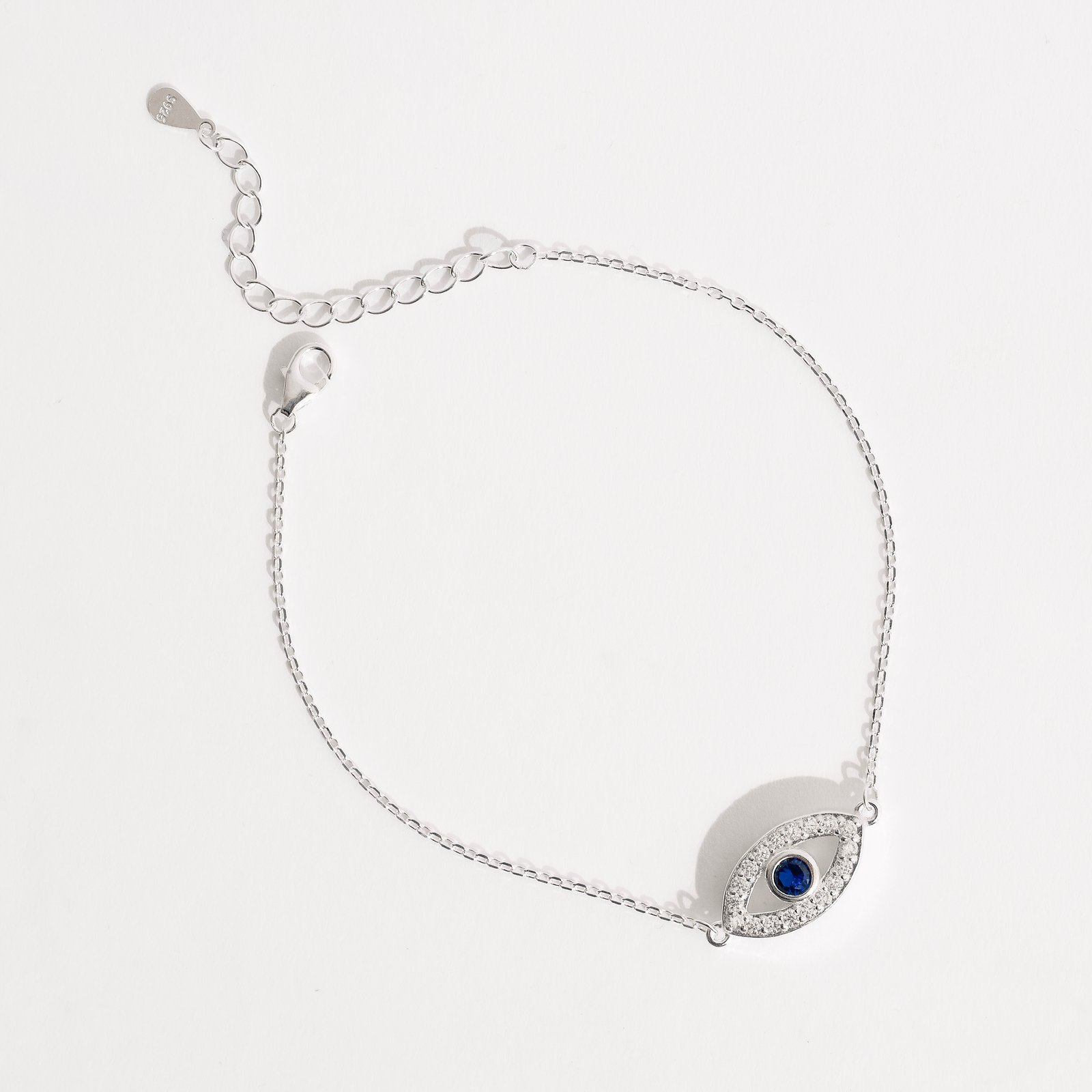 Pulseira entremeio olho grego cravejado detalhe zircônia azul 16mm