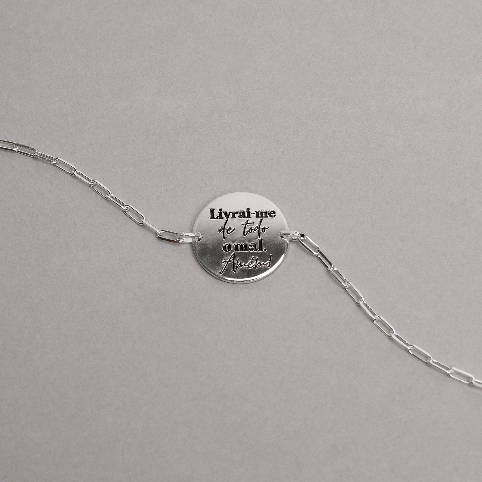 Pulseira entremeio medalha livrai-me de todo o mal Amém 15mm envelhecido corrente cartier