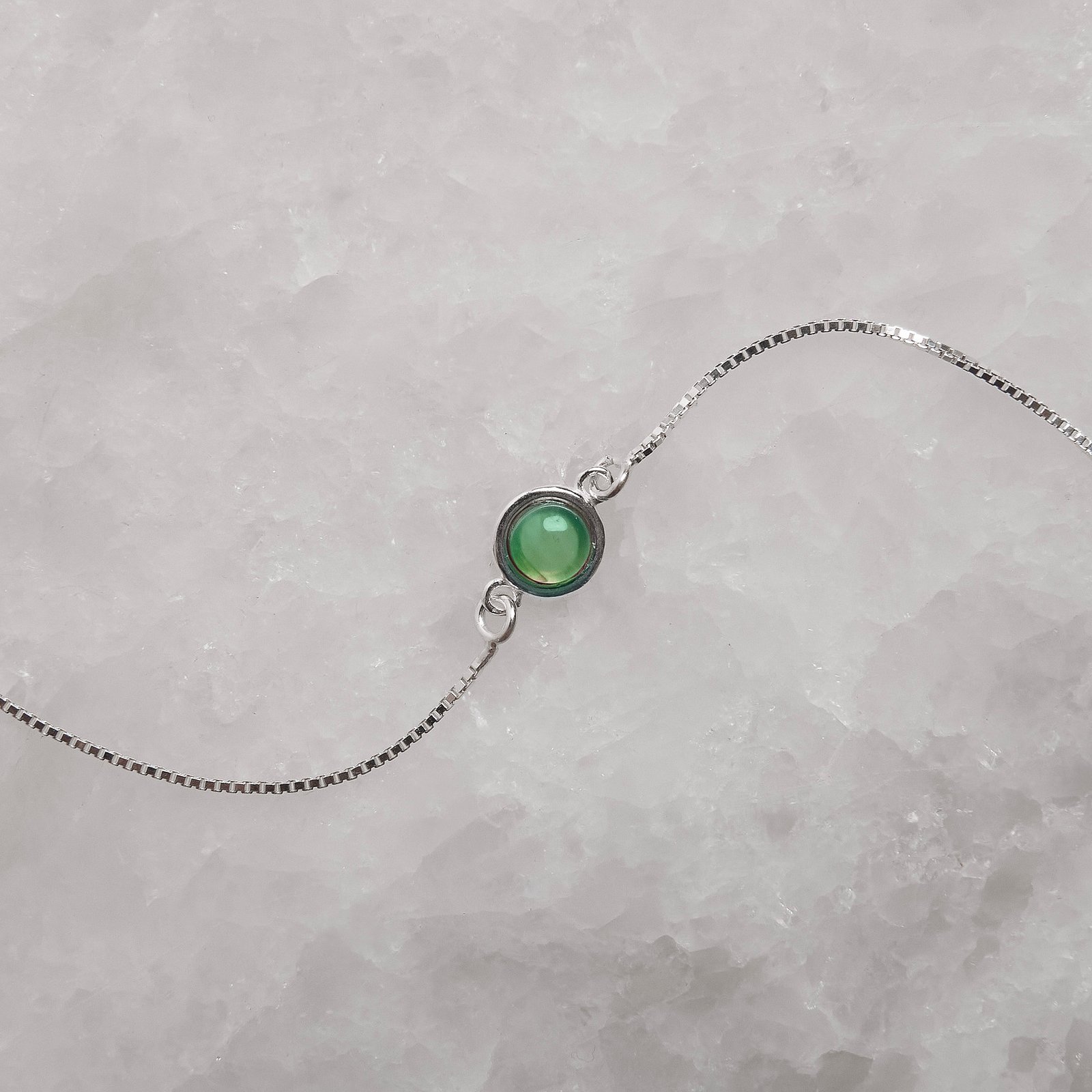 Pulseira entremeio pedra ágata verde 7mm v15 16cm com alongadora