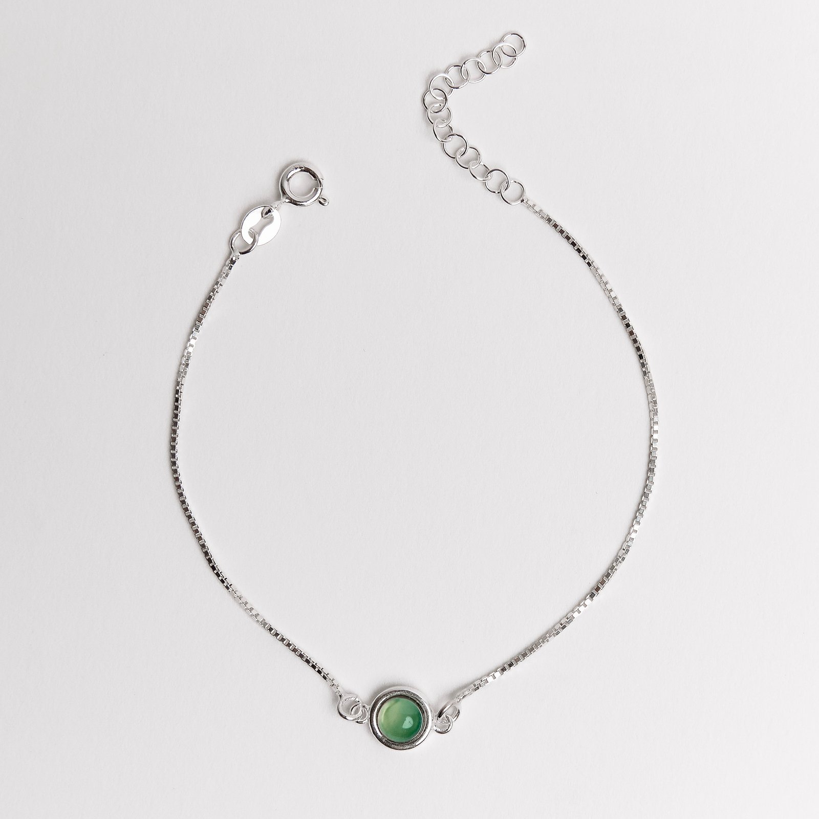 Pulseira entremeio pedra ágata verde 7mm v15 16cm com alongadora