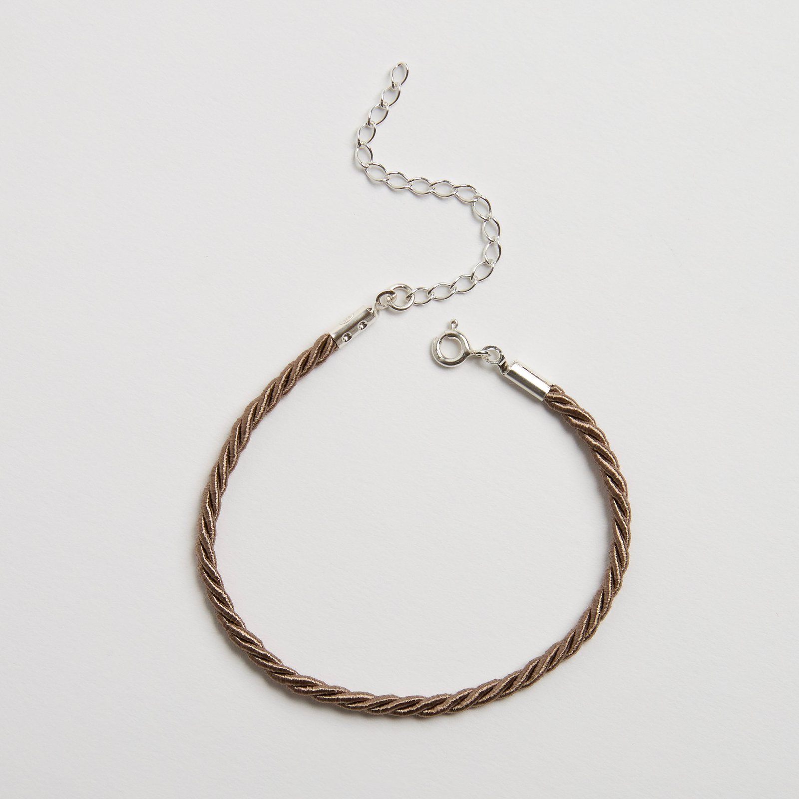 Pulseira cordão trançado bege 2mm 16cm com alongadora