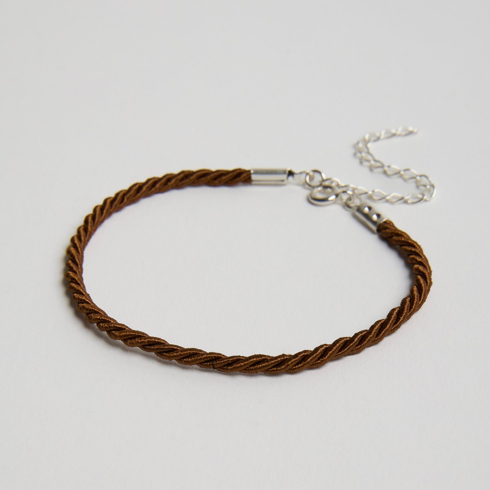 Pulseira cordão trançado marrom 2mm 16cm com alongadora