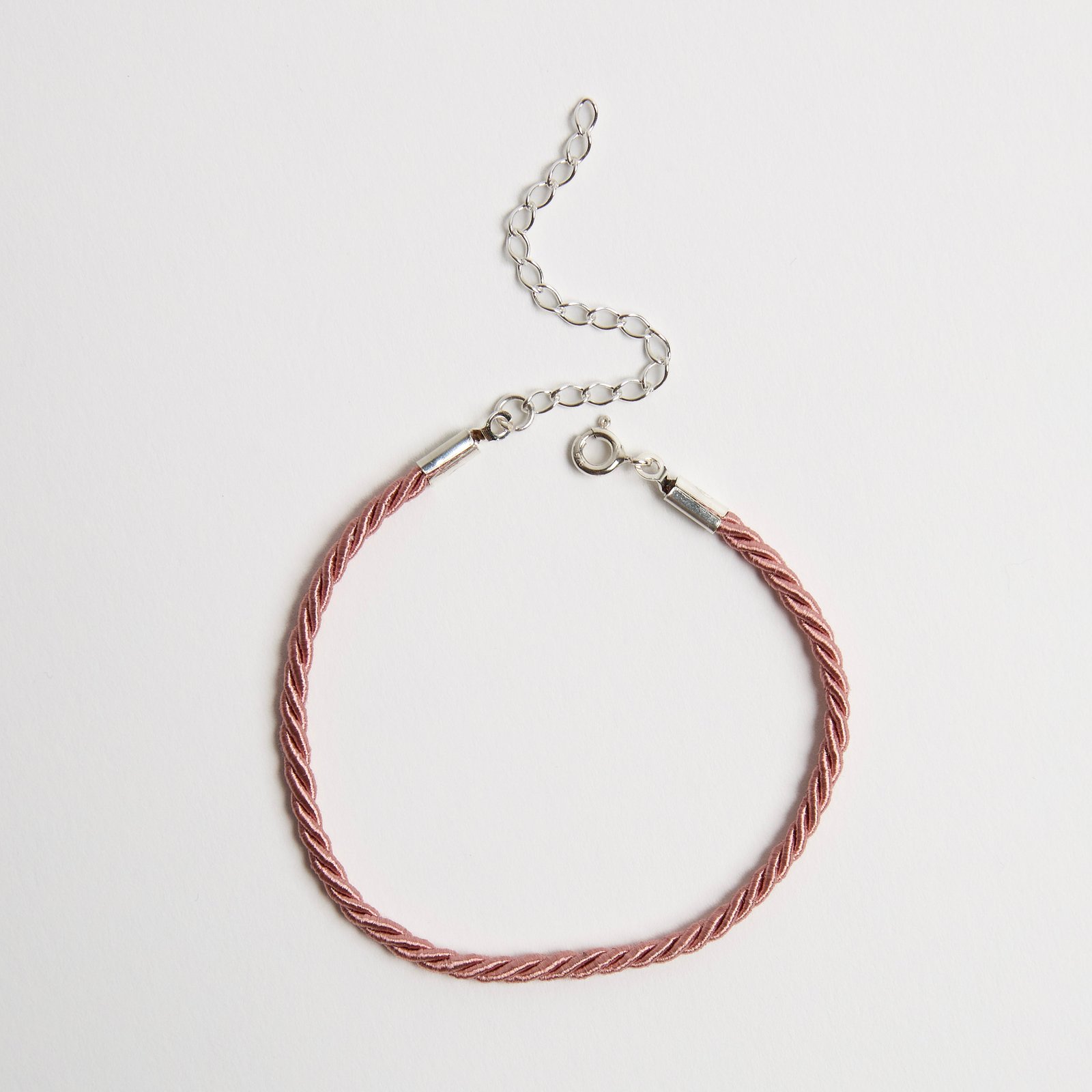 Pulseira cordão trançado rosa 2mm 16cm com alongadora