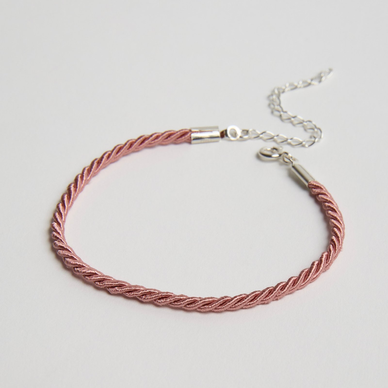 Pulseira cordão trançado rosa 2mm 16cm com alongadora