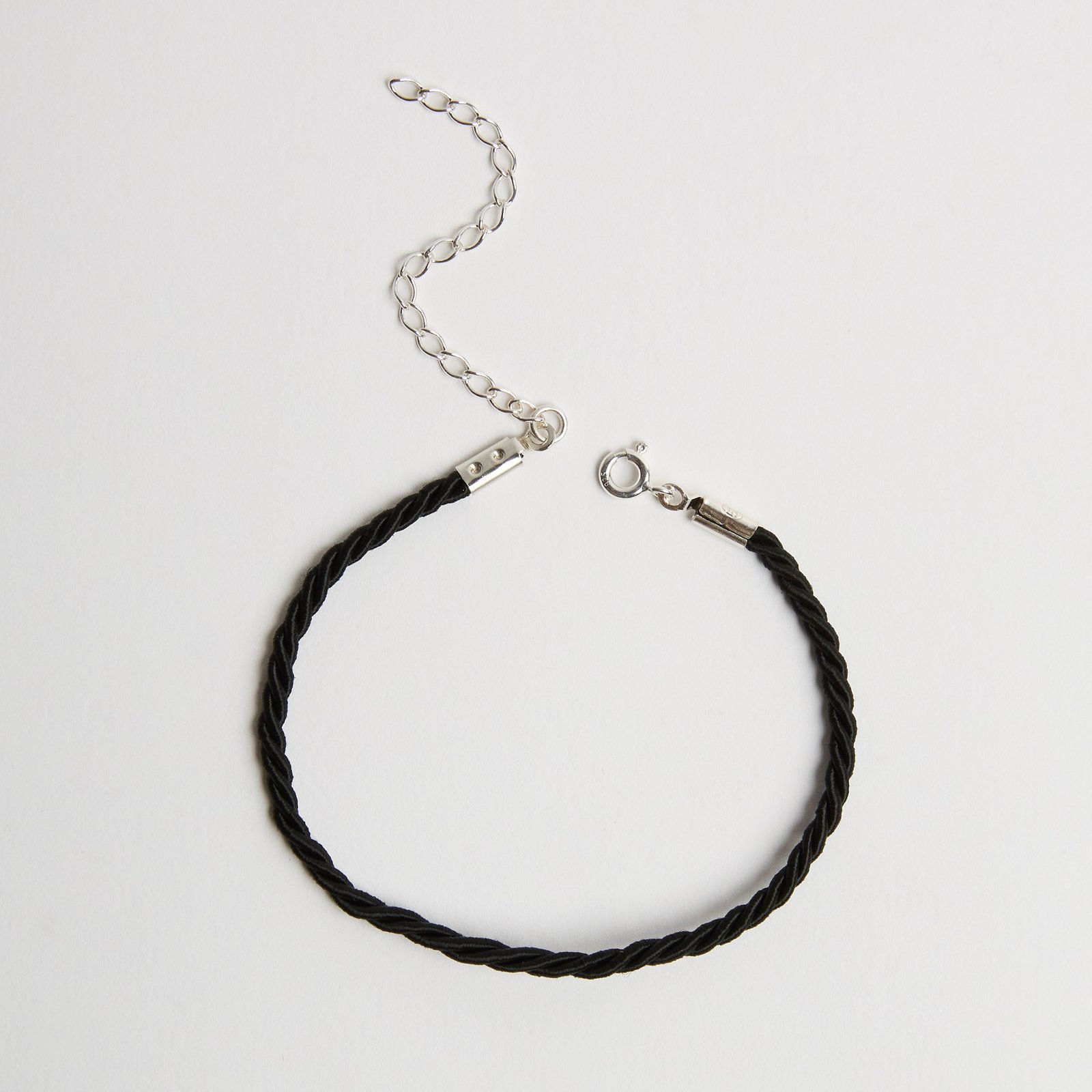 Pulseira cordão trançado preto 2mm 16cm com alongadora