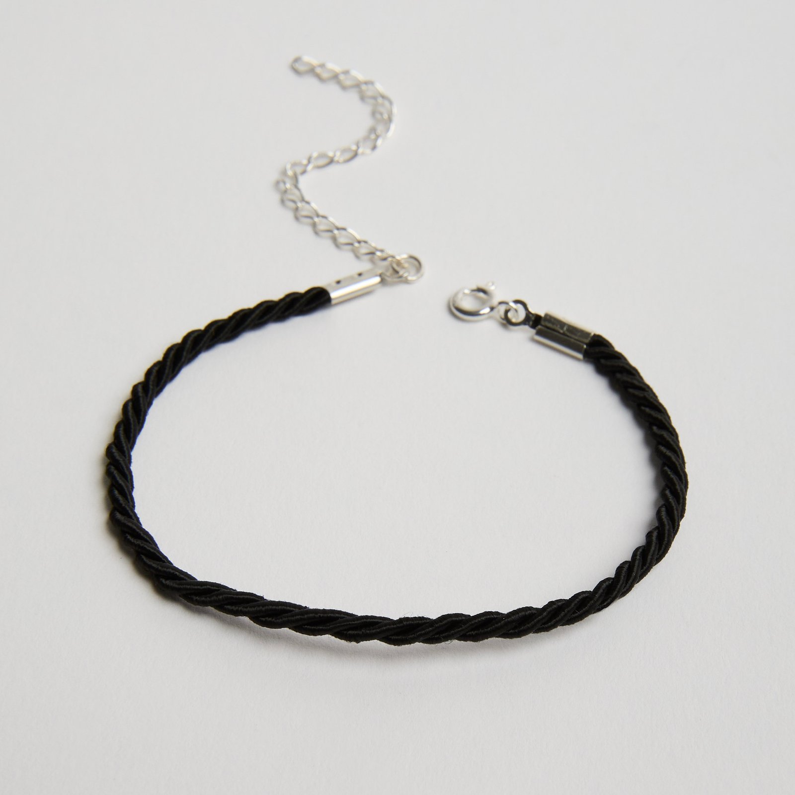 Pulseira cordão trançado preto 2mm 16cm com alongadora